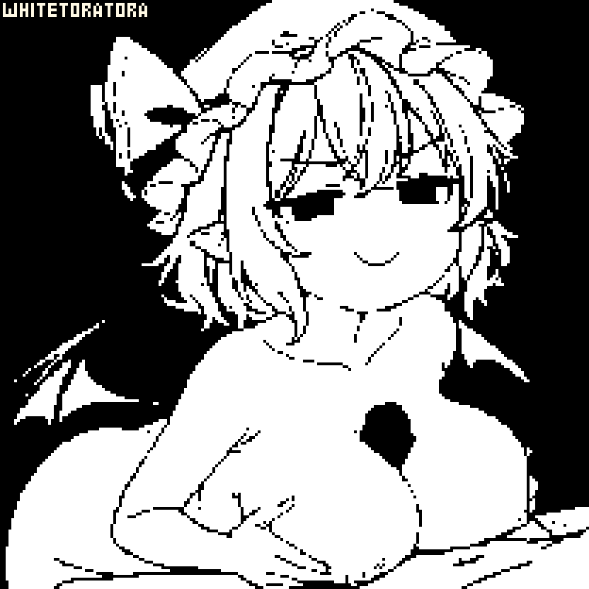1boy, 1girl, alternate breast size (larger), animated, animated gif, artist name, bat wings, bilingual commentary, breasts, breasts squeezed together, closed mouth, commentary, completely nude, english commentary, erection, greyscale, hat, hat ribbon, hetero, large breasts, looping animation, medium hair, mixed-language commentary, mob cap, monochrome, nude, paizuri, penis, pointy ears, remilia scarlet, ribbon, smile, touhou, whitetoratora, wings