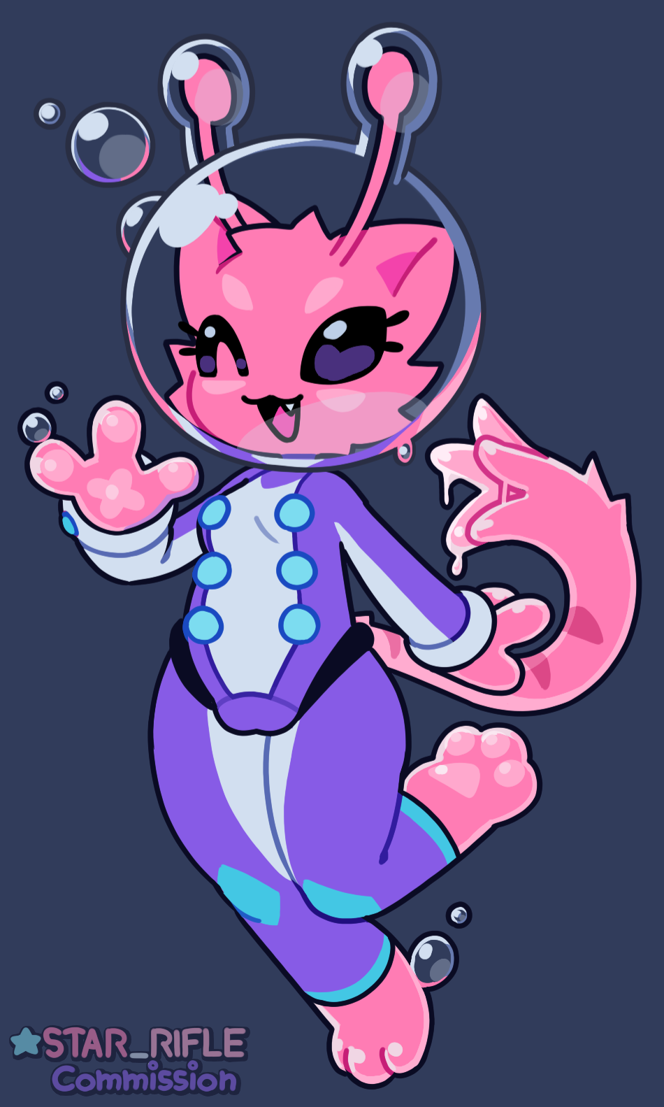 2d, alien, alien cat, alien girl, alien humanoid, cameltoe, cute, furry, pink skin, star rifle, tagme