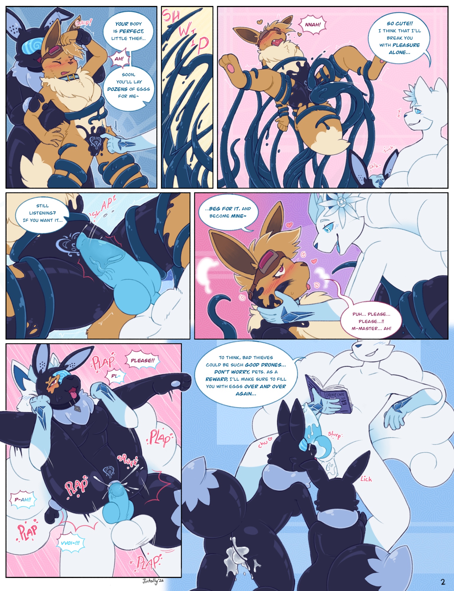 2026, alolan form, alolan vulpix, anal, anal penetration, animal genitalia, animal penis, anthro, anthro on anthro, anthro penetrated, anthro penetrating, anthro penetrating anthro, asking for more, balls, black latex, blue body, blue fur, blue latex, blue penis, blue sclera, blush, bodily fluids, book, bound, brown body, brown fur, brown hair, canine genitalia, canine penis, clothing, collar, comic, crystal the eevee (freaksman99), cum, cum in vagina, cum inside, cum on balls, dialogue, double penetration, drone, dronesuit, dronification, eevee, encasement, english text, female, full nelson, full nelson (legs held), fur, furry, generation 1 pokemon, generation 7 pokemon, genital fluids, genitals, group, hair, hi res, hypnosis, hypnotic visor, jintally, knot, latex, latex clothing, latex manipulation, latex skinsuit, licking, liquid latex, looking pleasured, male, male/female, male/male, master, mind control, multi tail, multicolored body, multicolored clothing, multicolored fur, multicolored skinsuit, neck tuft, nintendo, oral, penetration, penile, penile penetration, penis, penis in vagina, penis lick, pokemon, pokemon (species), poki (pokiinator), reading, reading book, regional form (pokemon), restrained, restrained by tentacles, sex, skinsuit, speech bubble, spread legs, spreading, tail, tan body, tan fur, tentacle in ass, tentacle in vagina, tentacle penetration, tentacles, text, tight clothing, tom the eevee (freaksman99), tongue, trio, tuft, two tone body, two tone clothing, two tone fur, two tone skinsuit, vaginal, vaginal penetration, visor, vulva, white body, white eyes, white fur