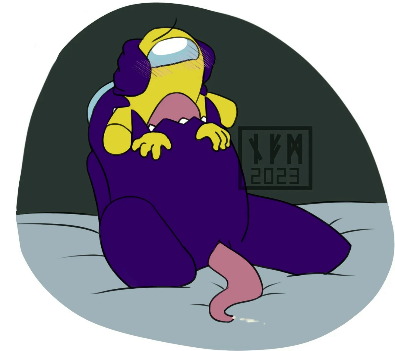 among us, among us (rodamrix), among us yellow, cum, genital slit, indigo (rodamrix), licking crotch, namarick, rodamrix, tentacle penis