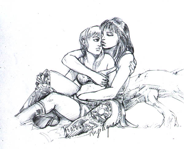 angelique_(artist) female gabrielle_(xena) multiple_girls xena xena_warrior_princess yuri