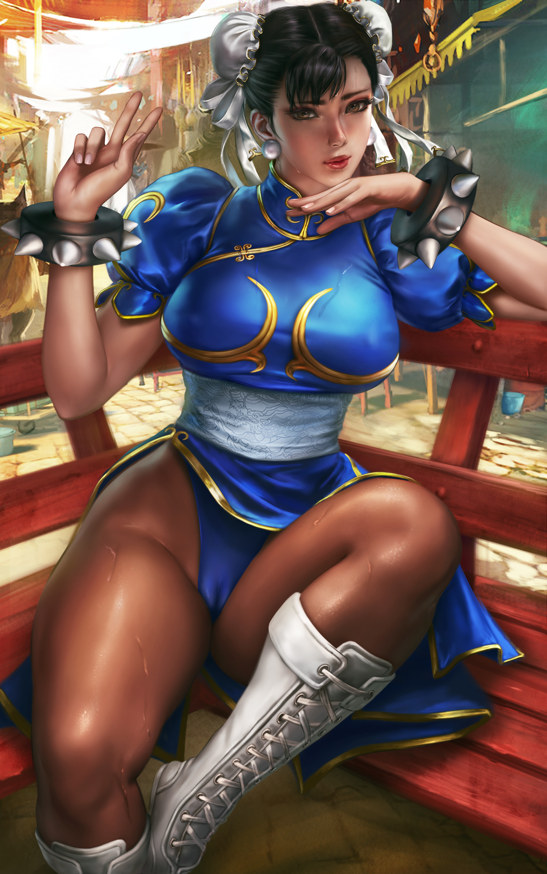 black hair, cameltoe, capcom, chun-li, female, logan cure, pantyhose, pussy, short hair, solo, solo female, street fighter, thick thighs