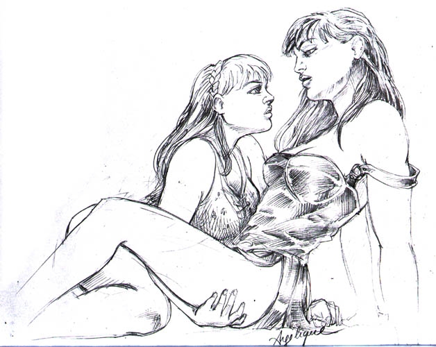 angelique_(artist) female gabrielle_(xena) multiple_girls xena xena_warrior_princess yuri