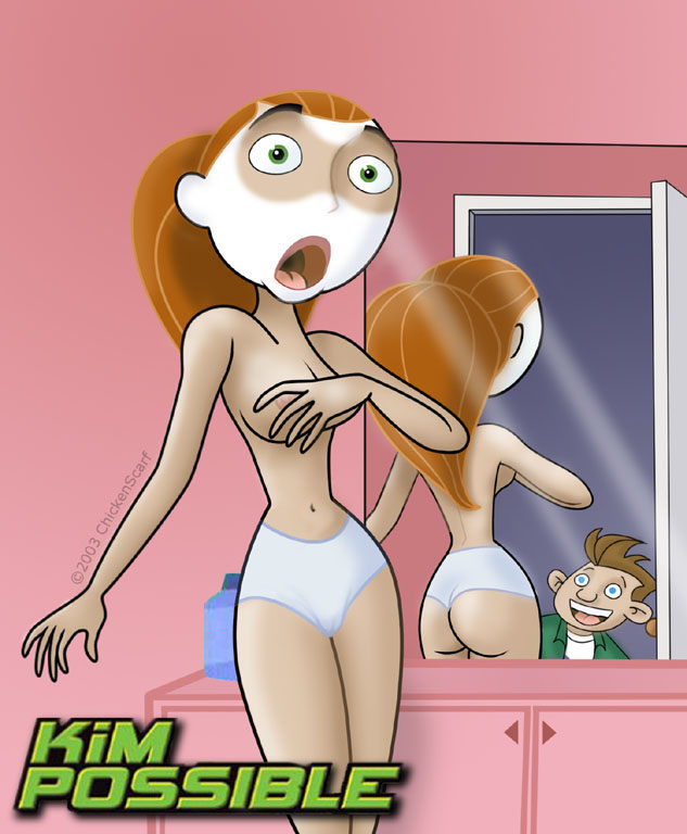 1boy 1girls chickenscarf covering_breasts disney female female_focus human jim_possible kim_possible kimberly_ann_possible male nipples panties solo_focus straight_hair tim_possible