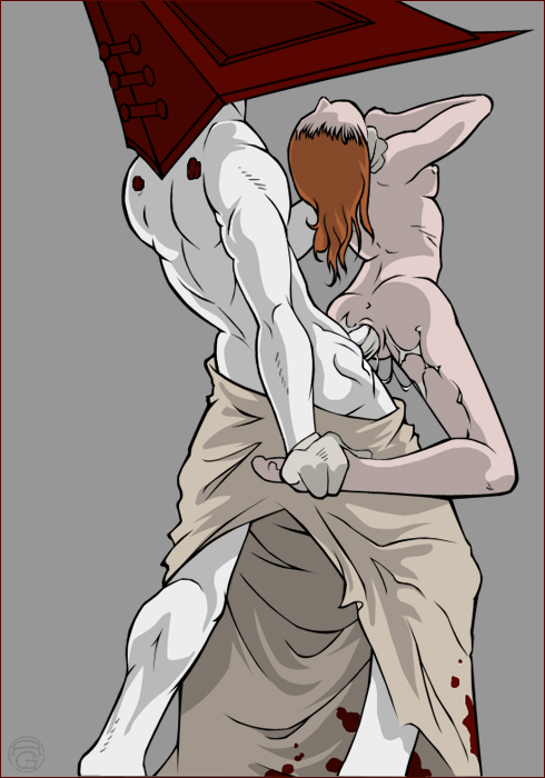 1boy 1girls anus asphyxiation blood_stain breasts foot_grab konami penis pussy pyramid_head rape rough_sex sex silent_hill silent_hill_(film) size_difference standing_sex strangling