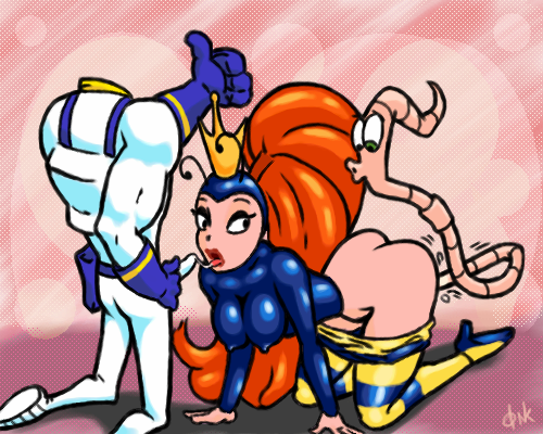 clothing earthworm_jim earthworm_jim_(character) earthworm_jim_(franchise) female interspecies long_hair male outlaw_ink princess_what's-her-name red_hair small_penis small_penis_adoration tagme