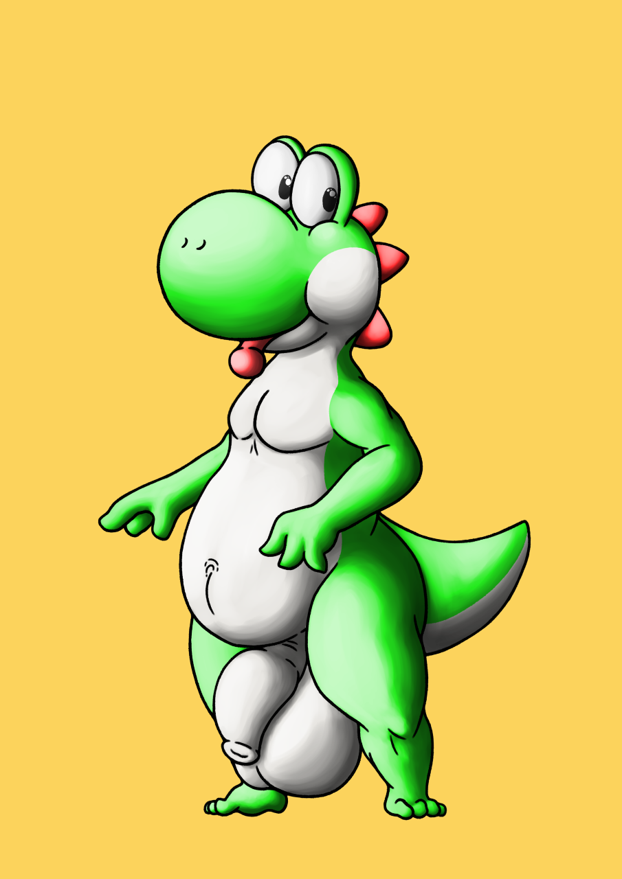 balls big_balls big_penis flygon_(artist) male_only mario_(series) nintendo penis semi-anthro serex simple_background slightly_chubby solo solo_male video_games yoshi