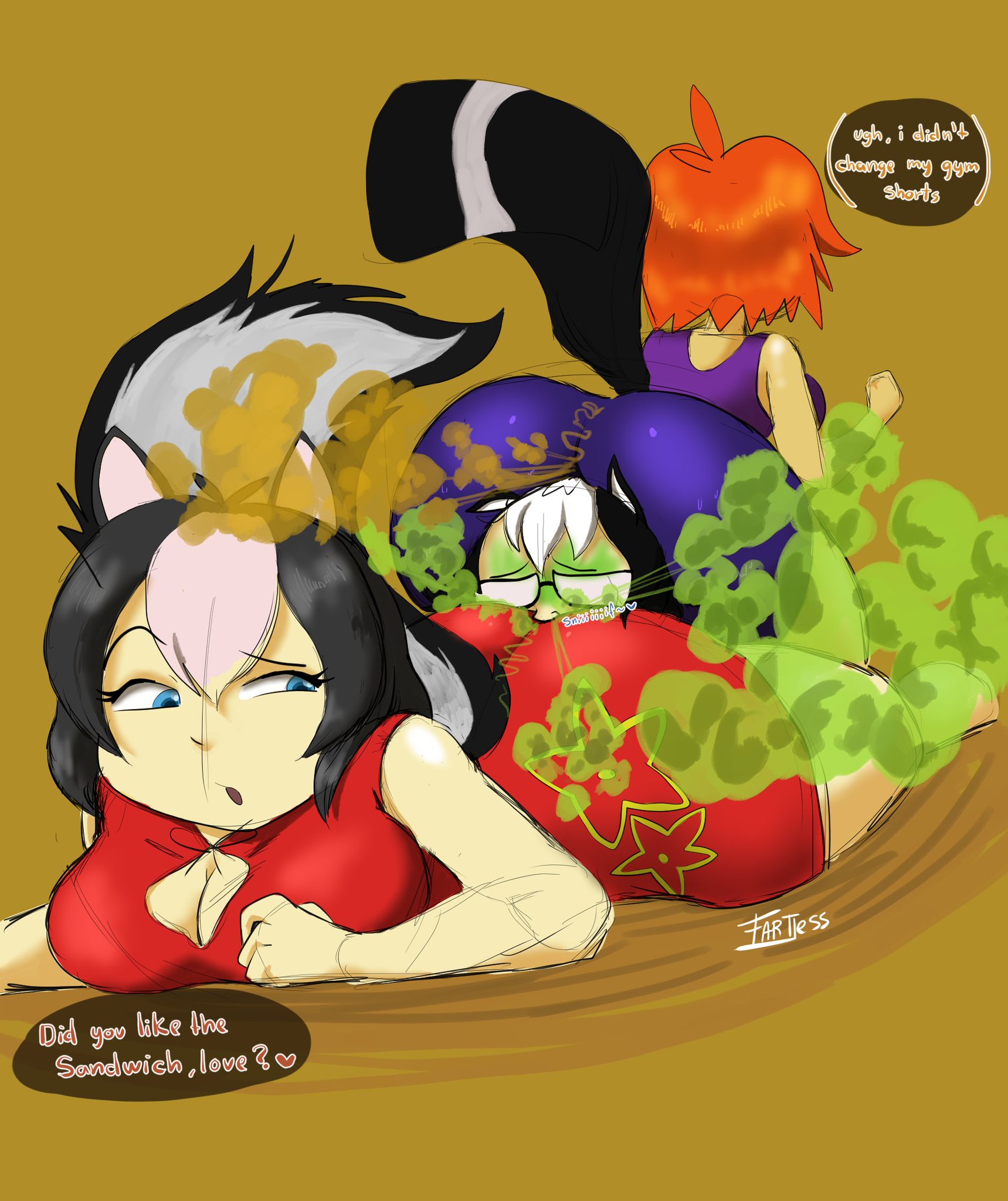 betty (enderboss99), enjoying farts, fart, fart bukkake, fart fetish, farting, farting in face, farting on another, farting on face, fartjess, skunk boy, skunk ears, skunk girl, skunk tail