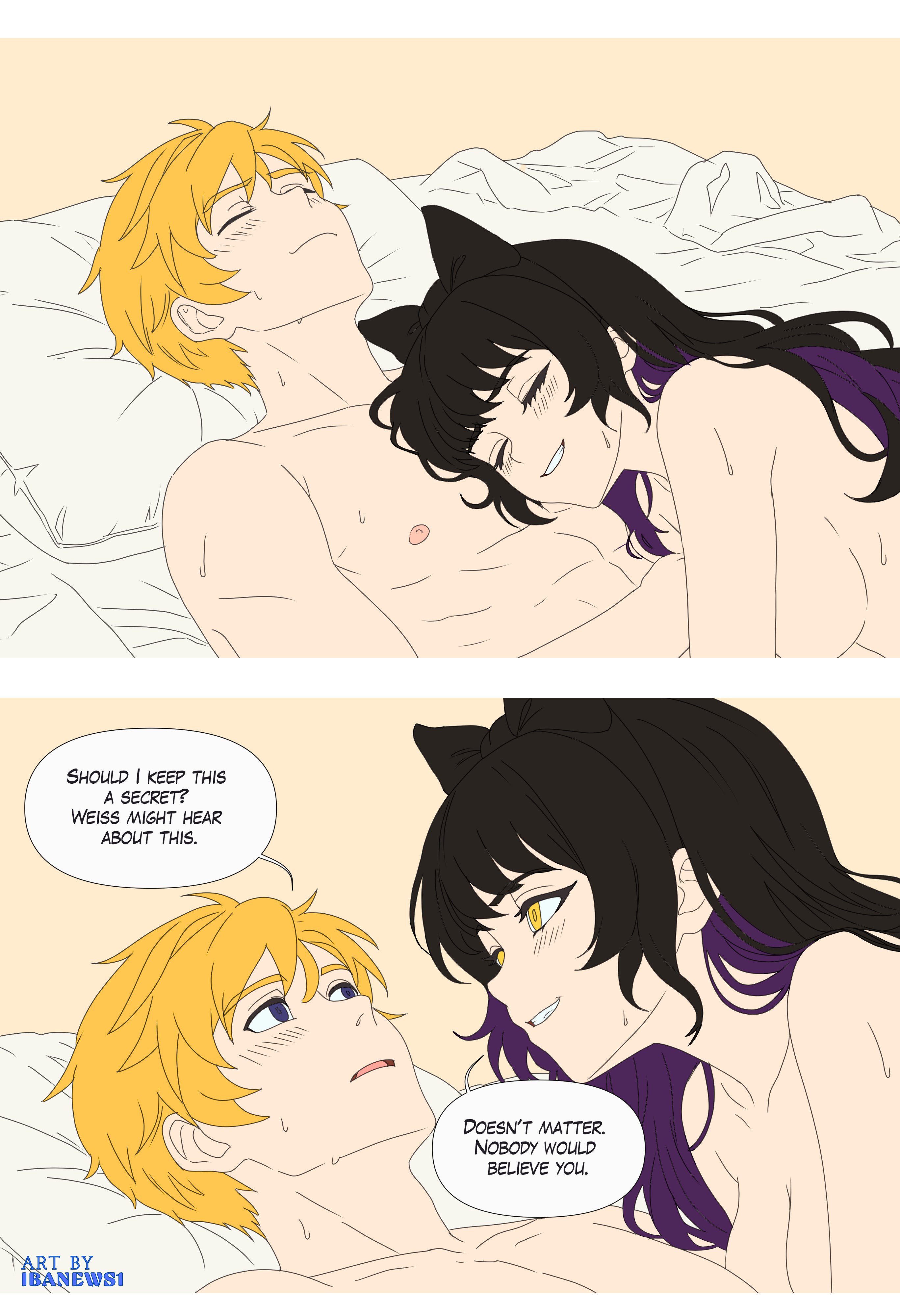 1boy, 1girls, blake belladonna, comic, english, english text, ibanews1, jaune arc, rwby, tagme