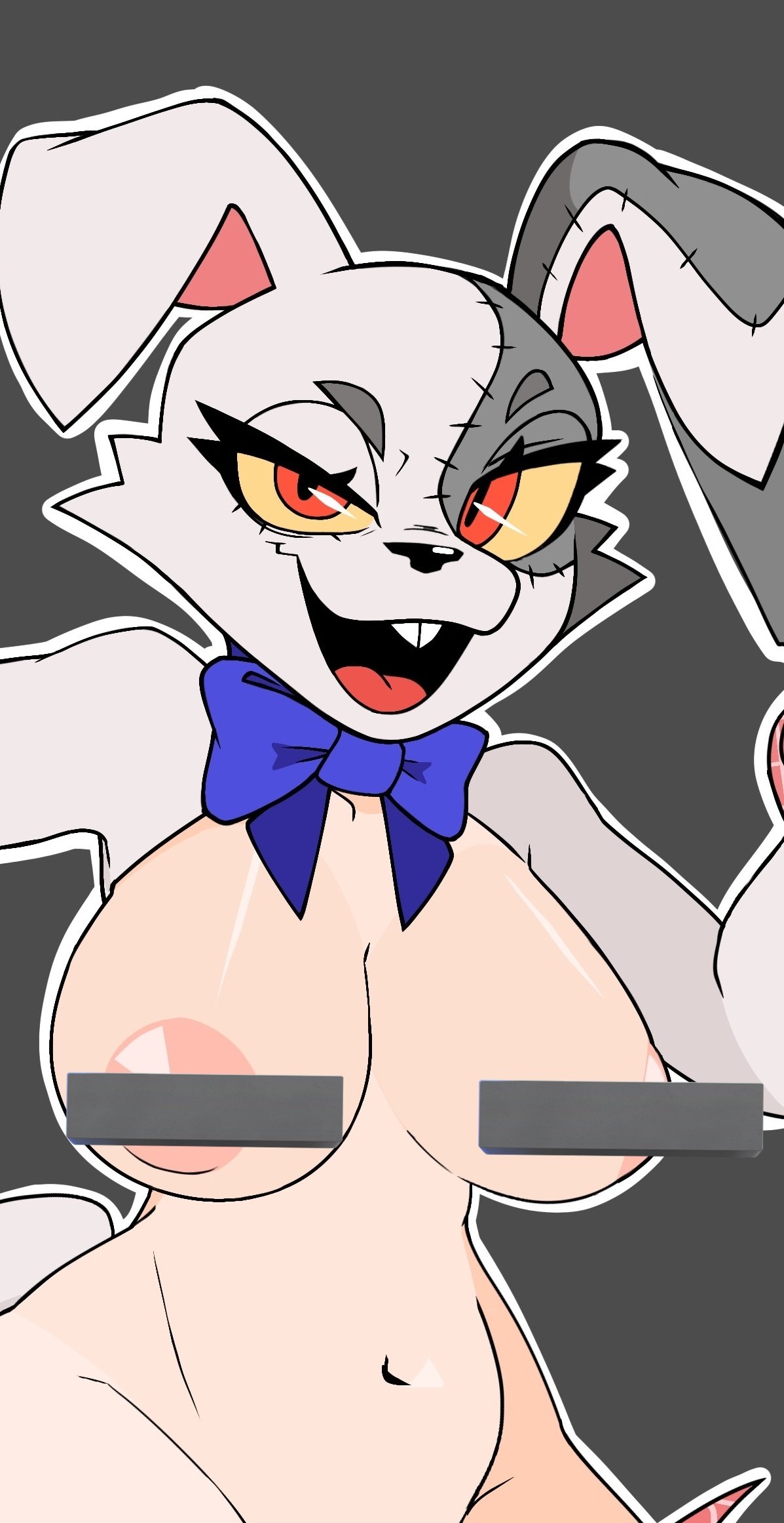 breasts, censored, censored nipples, female, five nights at freddy's, fnaf, fursuit, looking at viewer, ryuuuk1, solo, solo female, vanny (fnaf)