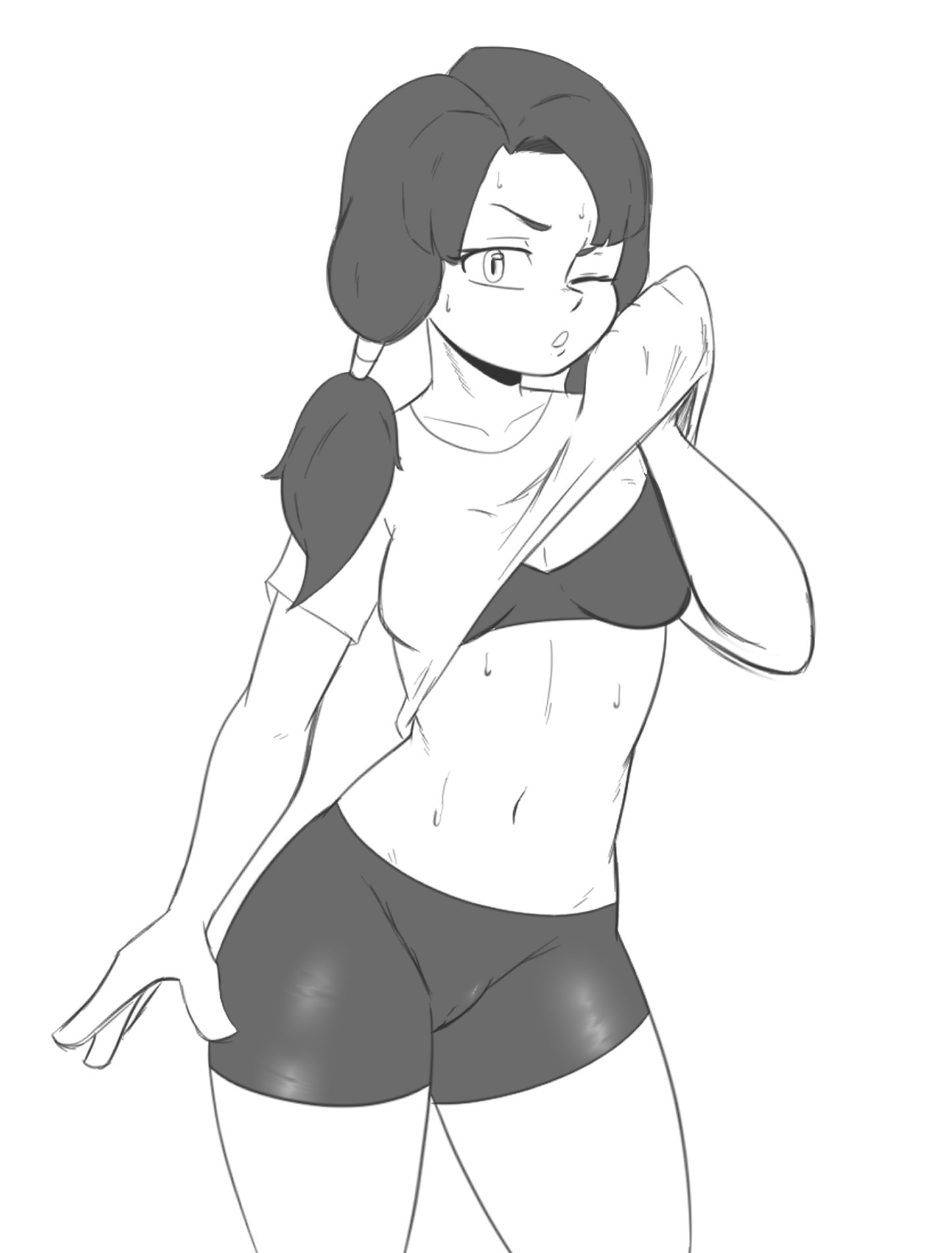 1girls, bra, cameltoe, dragon ball, dragon ball z, female, female only, klassyarts (artist), solo, sweat, tomboy, twintails, videl