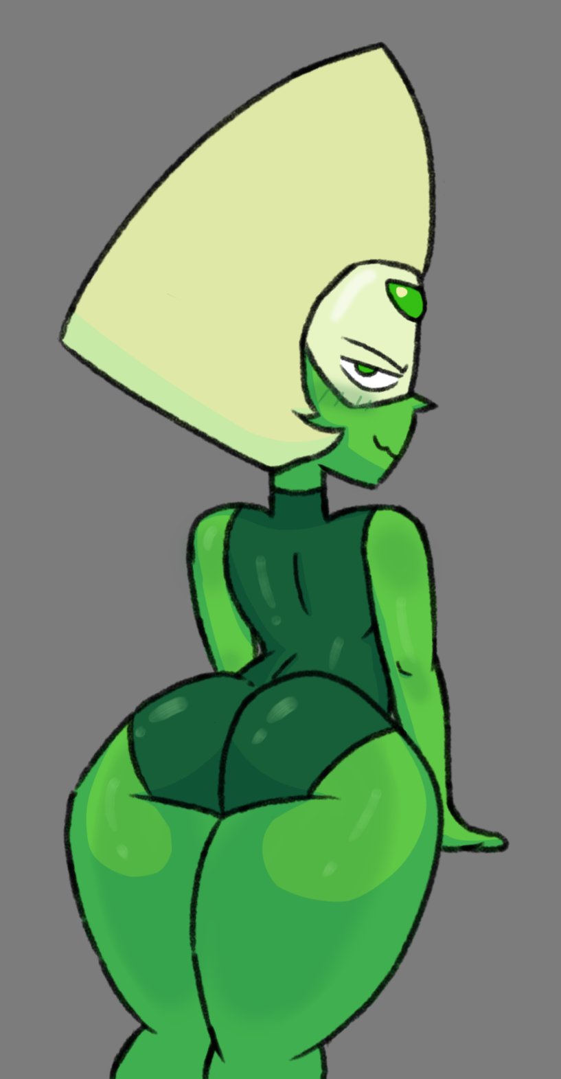 ass, bodysuit, female, female only, fully clothed, green body, green skin, looking back at viewer, peridot (steven universe), smug, solo, solo female, steven universe, thick thighs