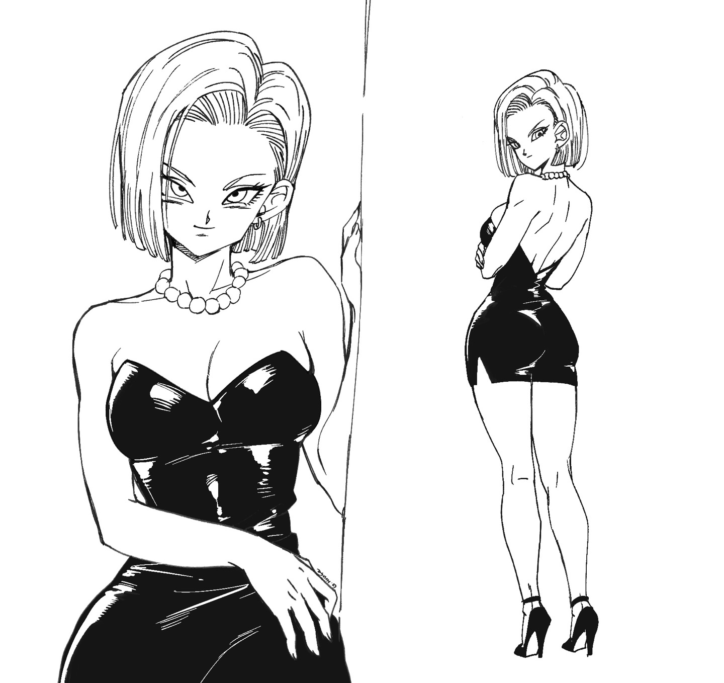 1girls, android, android 18, dragon ball, dragon ball z, ghouse, monochrome