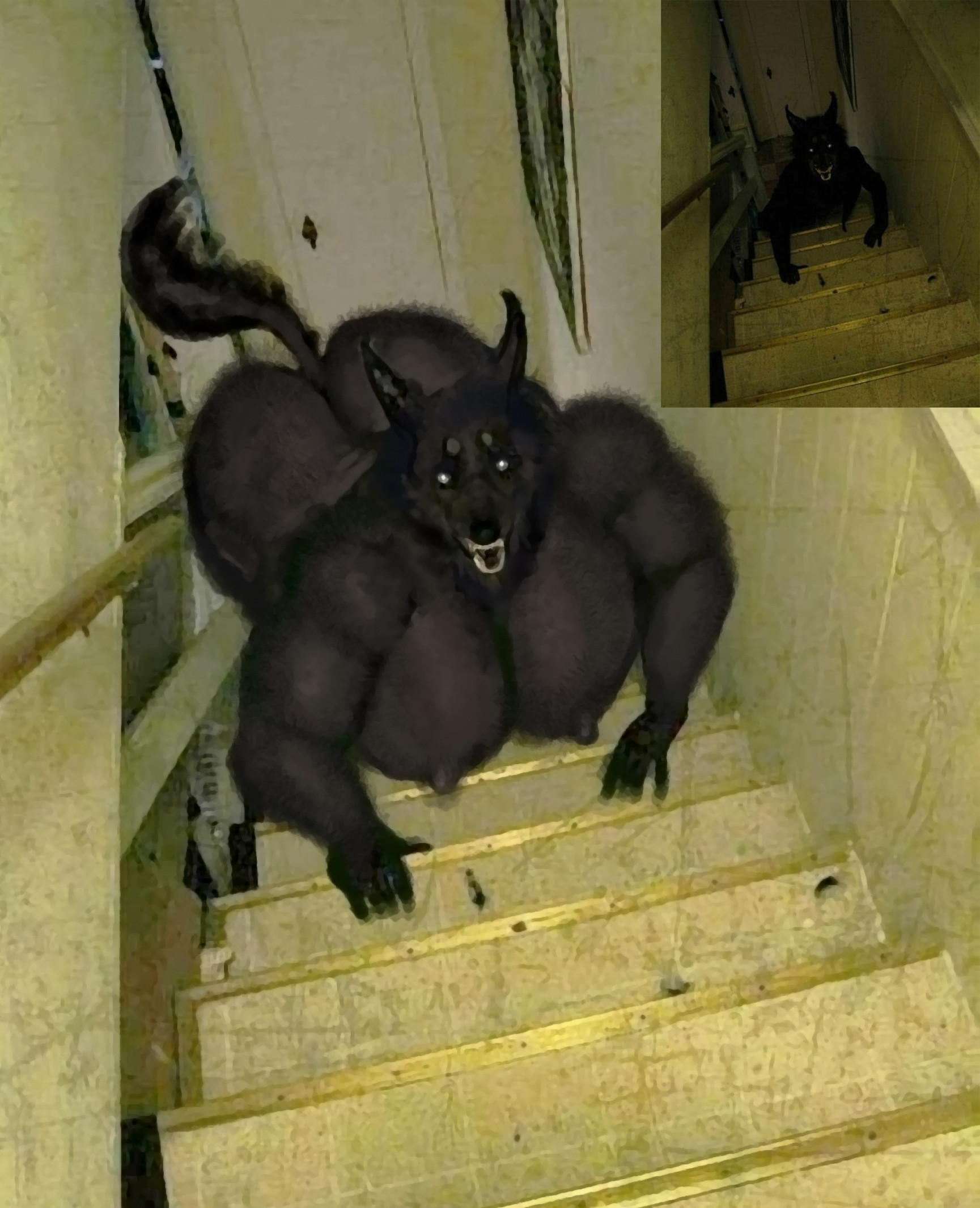 1boy, anthro, anthro male, anthro only, arms, ass, ass crack, asscheeks, background, biceps, big arms, big ass, big ass (male), big booty, big butt, big butt (male), big hipped, big hips, big legs, big moobs, big nipples, big pecs, big thighs, black body, black ear tips, black ears, black fur, black skinned male, black-skinned male, booty, booty crack, butt crack, buttcrush, canine, climbing, creepy, creepy eyes, crouch, crouching, crouching male, dark body, dark ears, dark fur, dark nipples, dark tail, dark-skinned male, digital drawing (artwork), digital media (artwork), domestic dog, dumptruck ass, dumptruck booty, dumptruck butt, dumpy, ear, eyebrows, fat ass, fat ass cheeks, fat booty, fat butt, fat buttocks, fat hips, fat legs, fat thighs, fluffy ears, fluffy tail, fur, furry, furry ass, furry breasts, furry ears, furry male, furry tail, gray eyebrows, grey eyebrows, hips, hohohonse, huge ass, huge ass (male), huge booty, huge butt, huge butt (male), huge hipped, huge hips, huge legs, huge moobs, huge pecs, huge thighs, interracial, large ass, large asscheeks, large booty, large butt, large buttocks, large hipped, large hips, large legs, large moobs, large pecs, large thighs, legs, long tail, looking at viewer, male, male focus, mammal, mammal humanoid, massive ass, massive asscheeks, massive booty, massive butt, massive buttocks, massive hips, massive legs, massive moobs, massive pecs, massive thighs, monster, monster boy, moobs, moobs bigger than head, moobs out, muscular arms, muscular ass, muscular butt, nightmare husbando, nipples, open mouth, pecs, pecs bigger than head, pecs out, plump arms, plump ass, plump body, plump booty, plump butt, plump hips, plump legs, plump male, plump moobs, plump thighs, pointy ears, real background, reference, reference image, room, stairs, tail, teeth, thick arms, thick ass, thick ass monster, thick body, thick booty, thick butt, thick hips, thick legs, thick legs (male), thick moobs, thighs, triceps, were, werecanid, werecanine, werecreature, werewolf, white eyes, white pupils, wolf, wolf boy, wolf ears, wolf humanoid, wolf tail, wolfdog