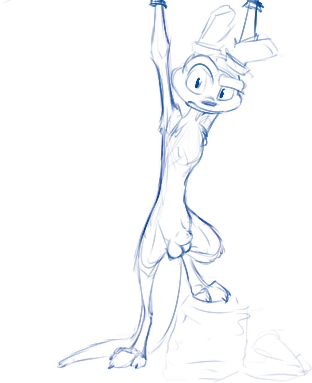 animal_genitalia balls daxter digitigrade front_view fully_sheathed jak_and_daxter looking_at_viewer male male_only mammal monochrome mustelid nude ottsel raised_arm raised_eyebrows sheath sketch solo stare step_pose weaselgrease