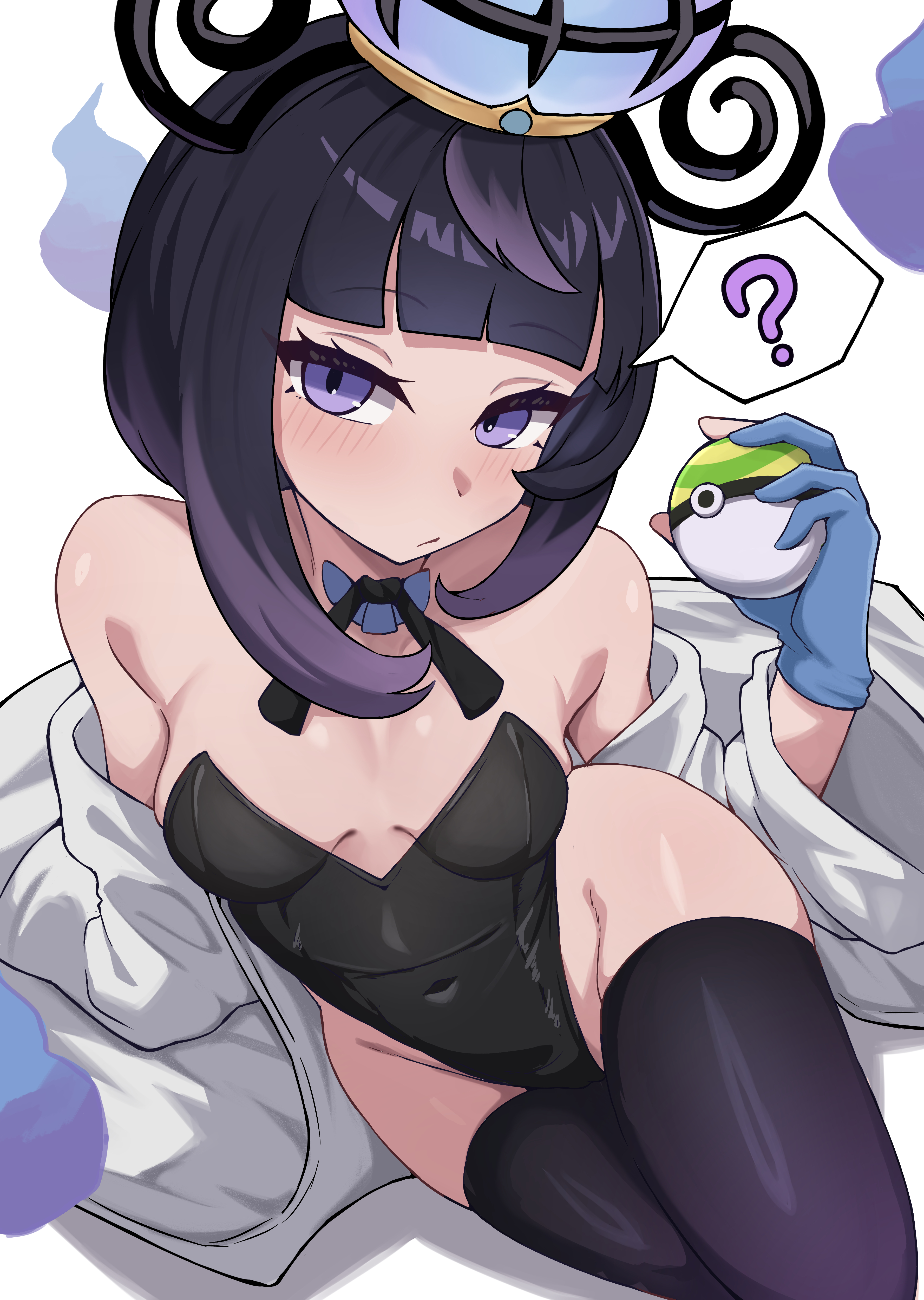 1girls, blush, breasts, bunnysuit, female, female only, gwynn (pokemon), hashira 14, leotard, looking at viewer, muku (pokemon), nintendo, pokemon, pokemon legends: z-a, solo, thigh highs, thighhighs