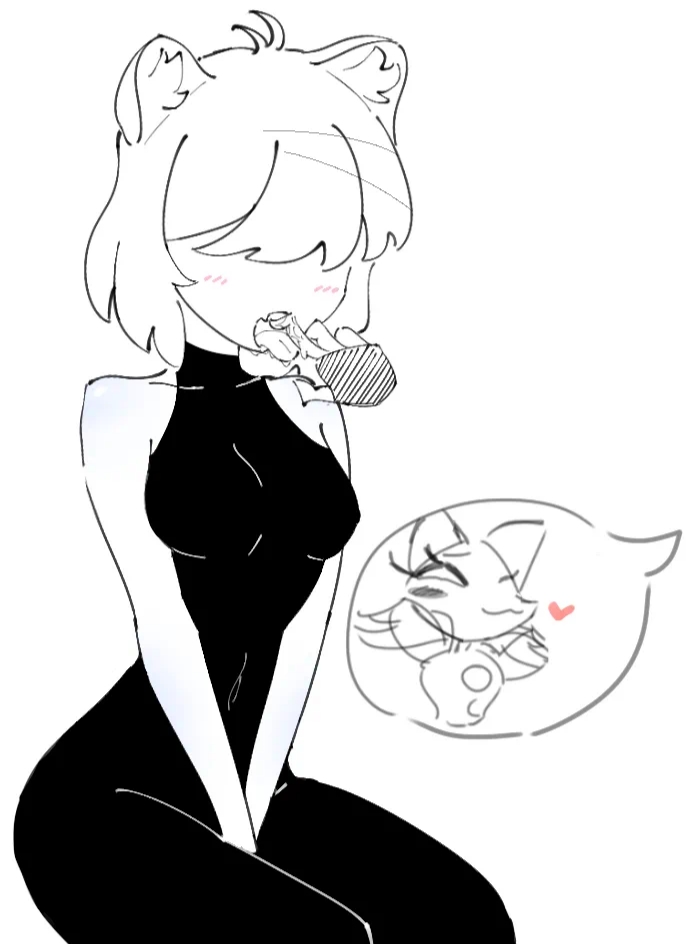 2girls, blush, blushing, breasts, deltarune, femdom, finger in mouth, hands in lap, kris (deltarune), kris female (deltarune), petplay, submissive female, tasque manager (deltarune), tongue, tongue out, yuri