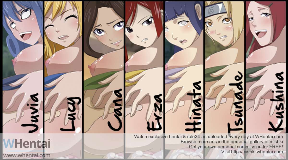 6+girls 7girls aged_down blonde_hair blue_hair blush brown_hair cana_alberona clothed_sex crossover erza_scarlet fairy_tail forehead_protector hyuuga_hinata juvia_lockser lucy_heartfilia mishki multiple_girls naruto naruto_shippuden open_mouth red_hair tongue tongue_out tsunade uzumaki_kushina watermark