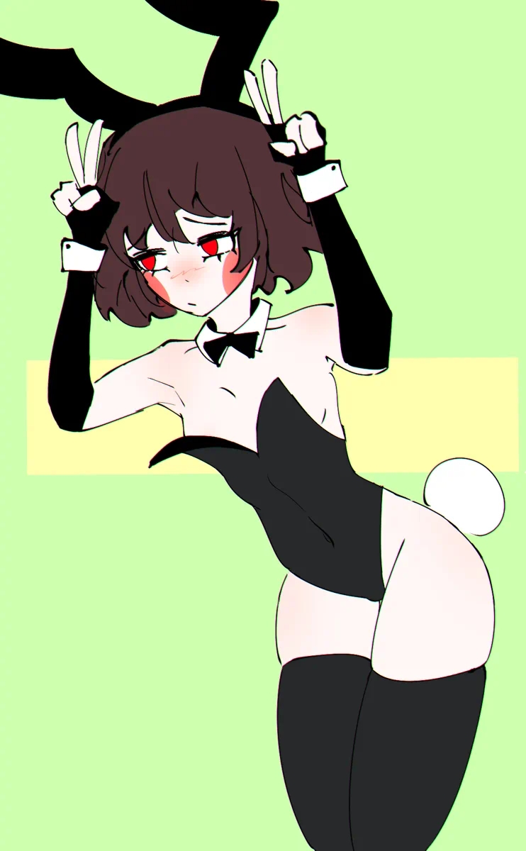 artist request, bunny costume, bunny ears, bunny girl, bunny tail, bunnysuit, chara, female chara, presenting, solo female, solo focus, undertale, undertale (series)