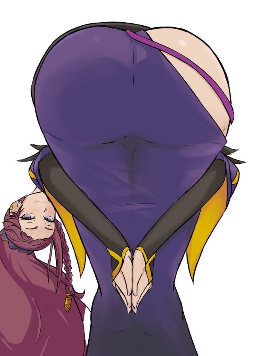 ass, ass focus, big ass, fat ass, fire emblem, fire emblem heroes, heart ass, loki (fire emblem), looking at viewer, looking back, meme, praise da booty (meme), purple eyes, trend