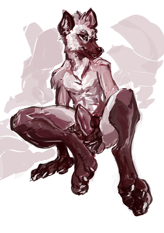 1boy 2015 anthro balls di19826 hyena male male_only mammal masturbation penile_masturbation penis sitting sketch solo