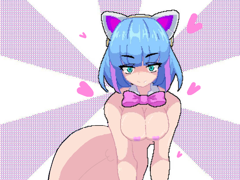 1female 1girl 1girls bare_ass big_breasts blue_hair bowtie_collar breasts breasts_out breasts_squeezed_together cat_ear_headphones covered_nipples cute cute_female edit edited edited_image green_eyes heart_shaped_nipple_covers hearts_around_body innie innie_pussy laying_on_side naked naked_female neko-chan_(soul_knight) nipple_covers nude nude_female one_fang pose priestess priestess_(soul_knight) puffy_pussy purple_highlights pussy seductive seductive_eyes seductive_look seductive_pose seductive_smile short_hair soul_knight tagme thick thick_thighs thick_thighs_save_lives thighs_together