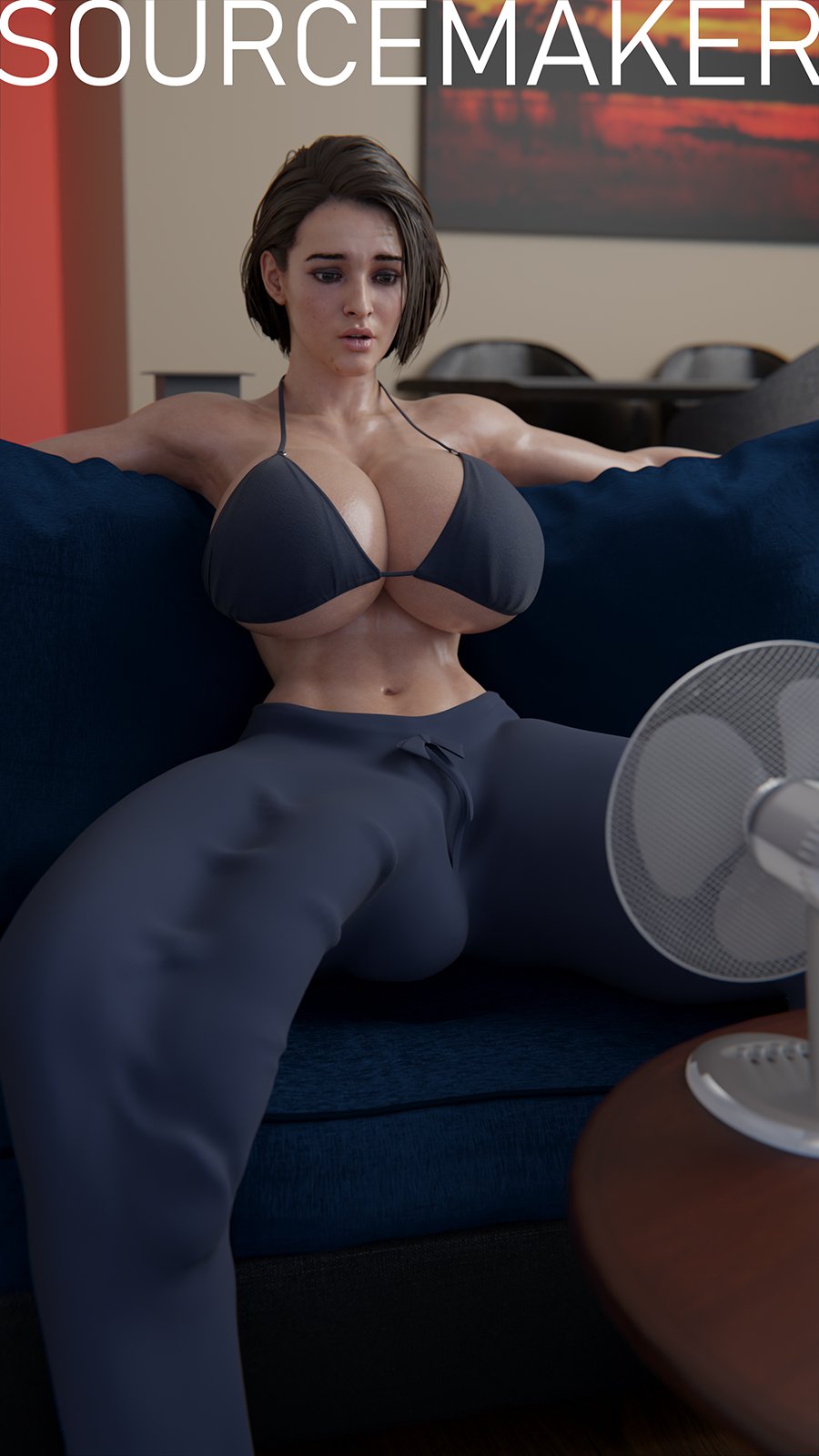 3d bulge futa_only futanari jill_valentine massive_penis penis_outline resident_evil solo sourcemaker