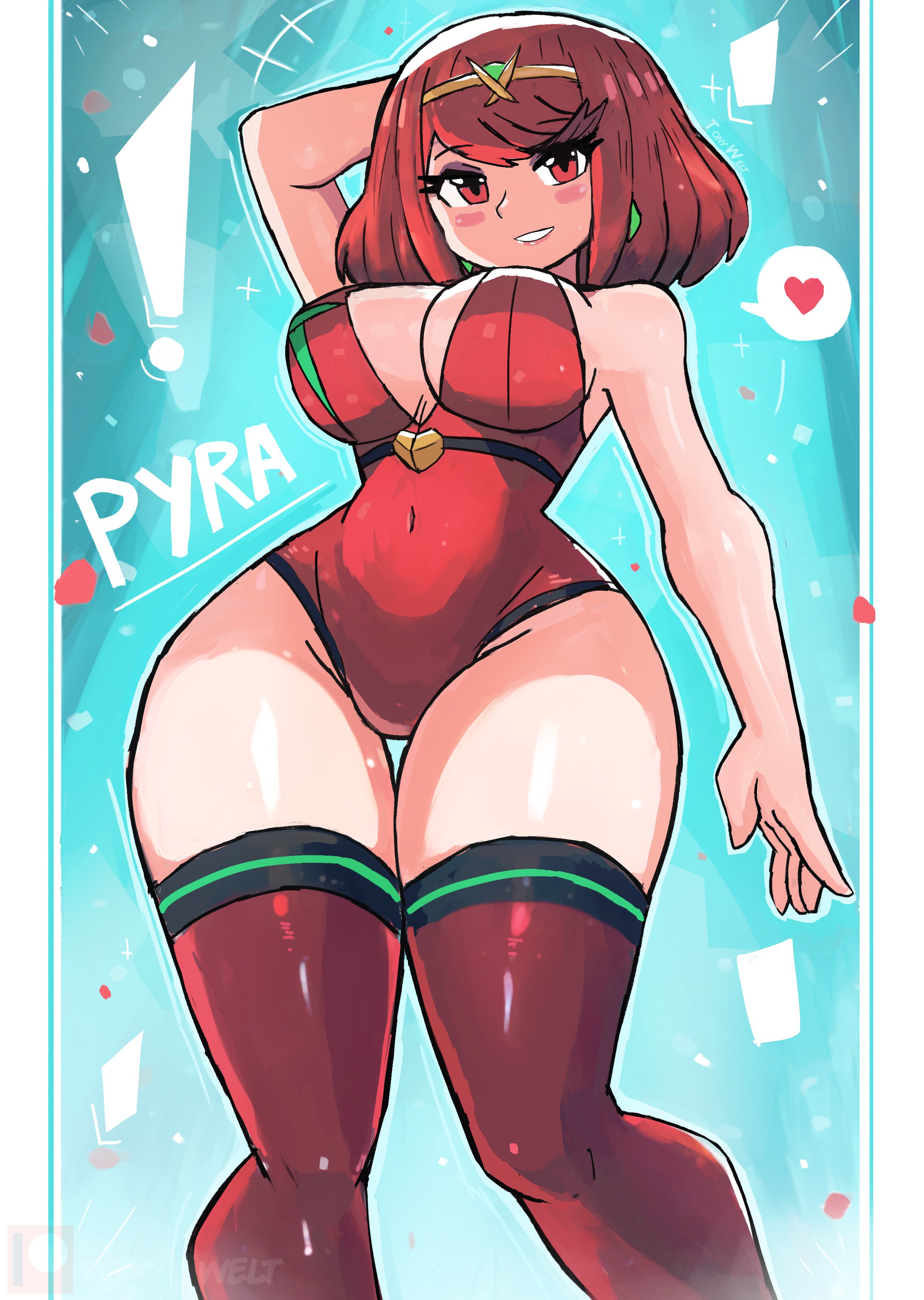 alternate costume, breasts, female, female only, nintendo, pyra, solo, swimsuit, thighhighs, tony welt, xenoblade (series), xenoblade chronicles 2