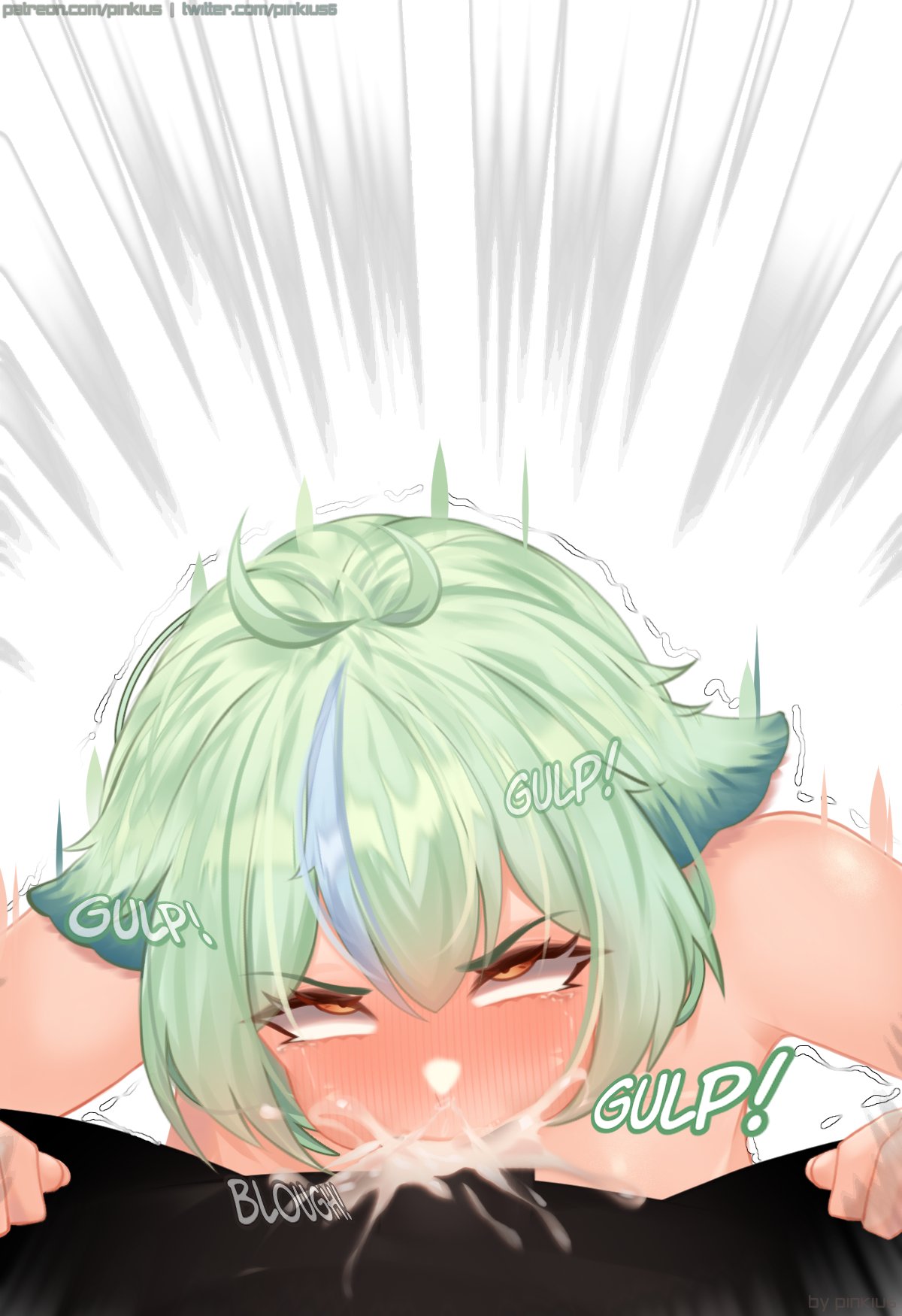 1girls, areolae, big breasts, big penis, blowjob, blush, breasts, completely nude, cum, cum in mouth, cum in throat, cum inside, deepthroat, english text, fellatio, female, genshin impact, hilichurls (species), huge breasts, huge cock, interspecies, large breasts, large penis, long penis, male, monster, monster pov, nipples, nude, nude female, oral, penis, pinkius, pitch-black skin, sucking, sucking penis, sucrose (genshin impact), uncensored, white background