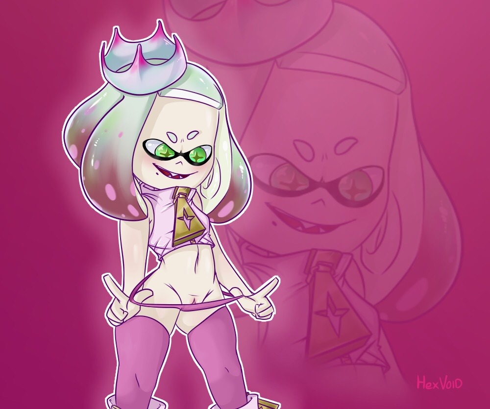 artist_name big_zipper breasts green_eyes hexanne hexvoid navel nintendo pearl_(splatoon) pussy pussy_peek splatoon