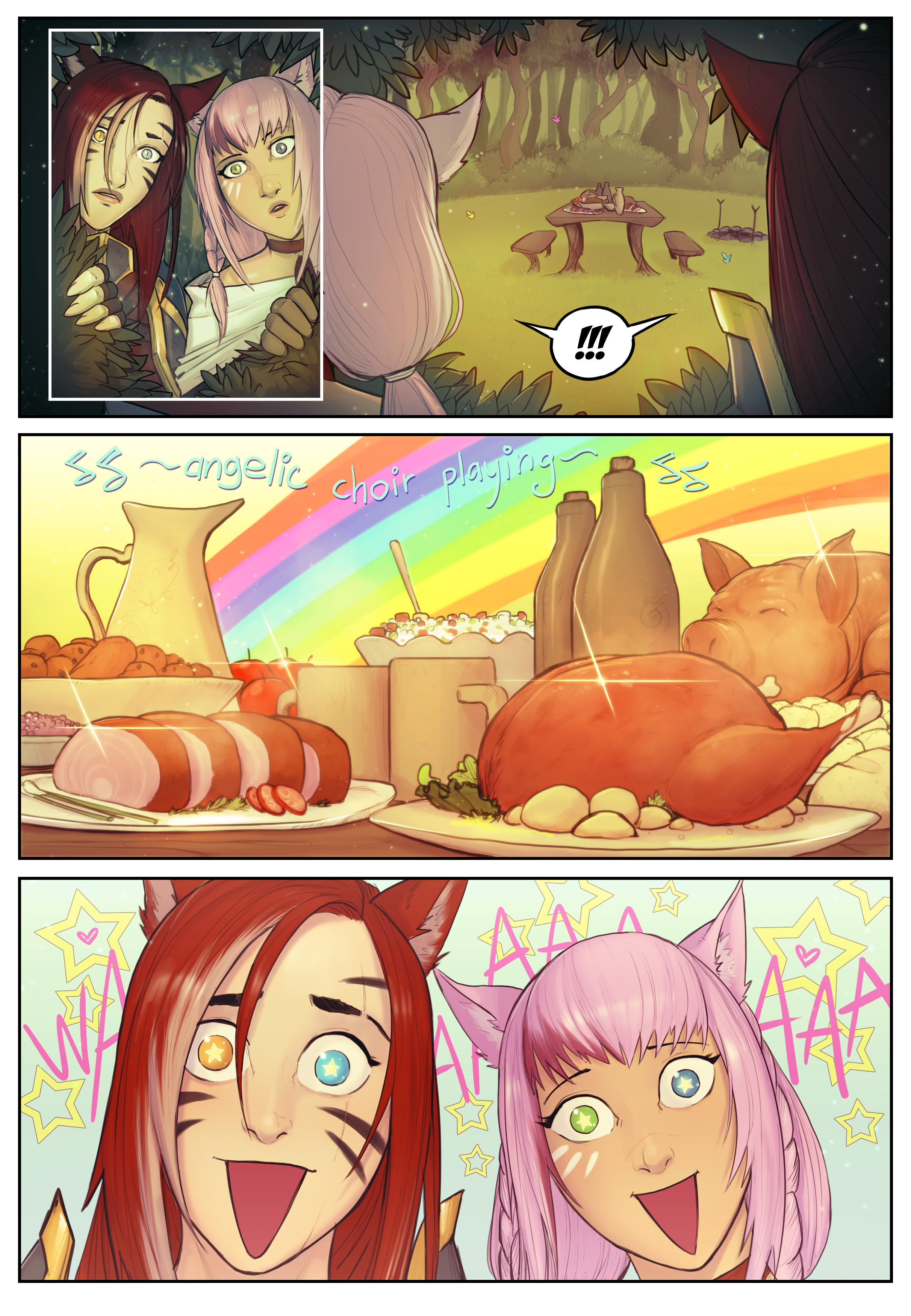 2girls, absurdres, cat girl, catgirl, comic, devil hs, female, female to futa, final fantasy, final fantasy xiv, futanari, highres, intersex, miqo'te, speech bubble, square enix, text