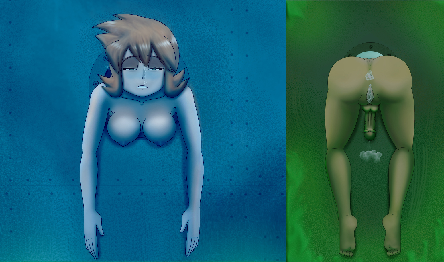anus, asphyxiation, ass, balls, barefoot, breasts, bubbles, cum, cum drip, cum in ass, cum inside, death, drowning, feet, foreskin, futa death, futanari, gaping anus, gaping pussy, hair, helpless, human, human only, intersex, kasumi (pokemon), nintendo, orange hair, penis, pokemon, pussy, soles, testicles, through wall, toes, trapped, uncircumcised, underwater, uwfan-tomson, water