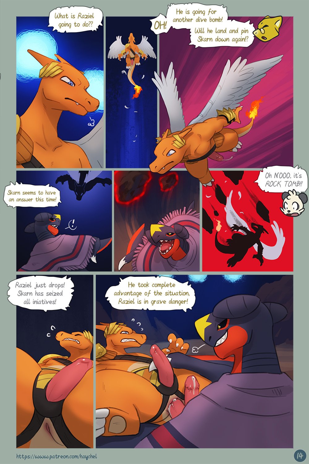 2019 anal anal_sex animal_genitalia animal_penis anthro anthro_on_anthro anthrofied anus charizard comic dialogue diphallia diphallism duo_focus english_text erection furry garchomp gay group haychel hemipenes hi_res interspecies male multi_penis nintendo original_character pancham penetration penis pokémon_(species) pokemon pokemon_(species) pokemon_dppt pokemon_rgby pokemon_xy scalie speech_bubble text url video_games watermark yaoi