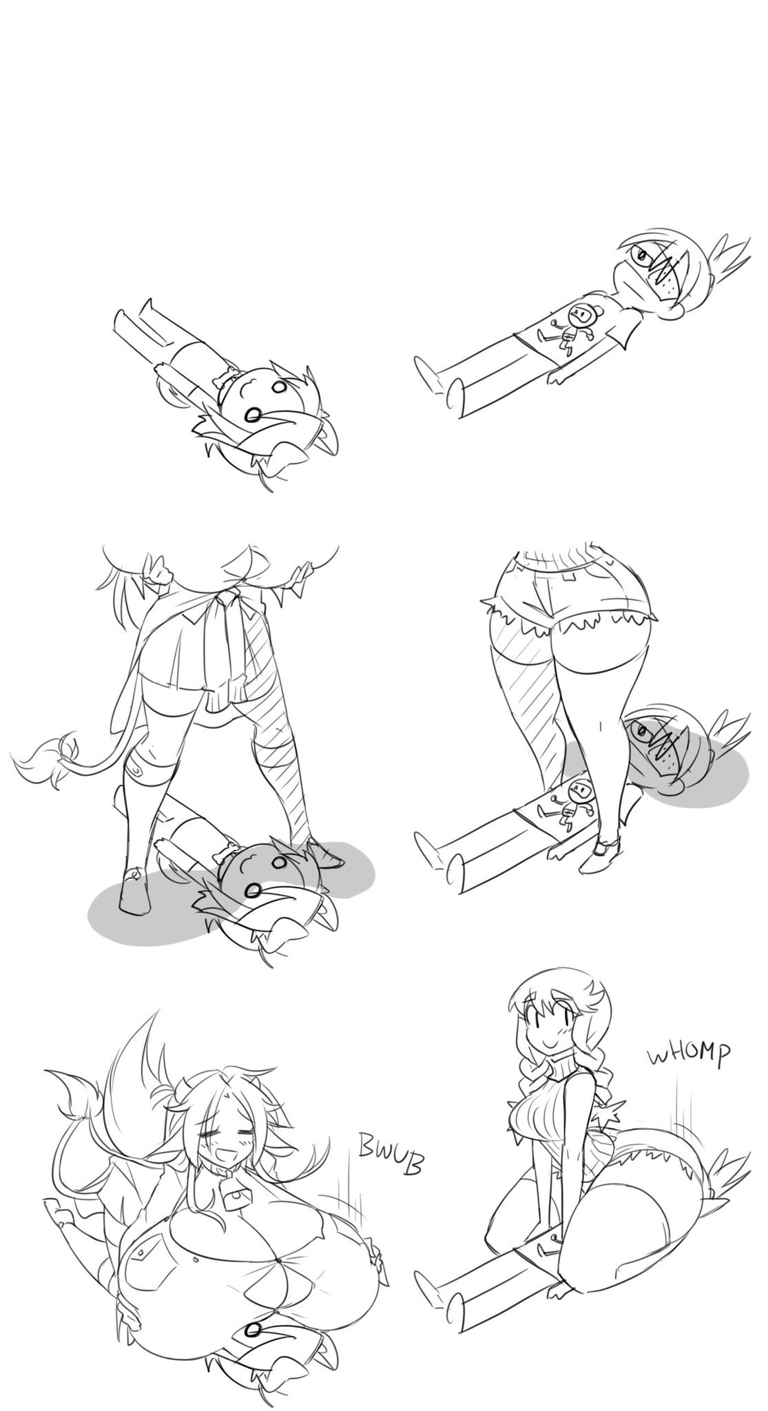 2boys, 2girls, ass bigger than breasts, bailey (matsu-sensei), big ass, big breasts, booty shorts, breast smother, breasts bigger than ass, facesitting, female, huge ass, jerry (matsu-sensei), larger female smaller male, male, matsu-sensei, matt (matsu-sensei), mattie (matsu-sensei), thick thighs