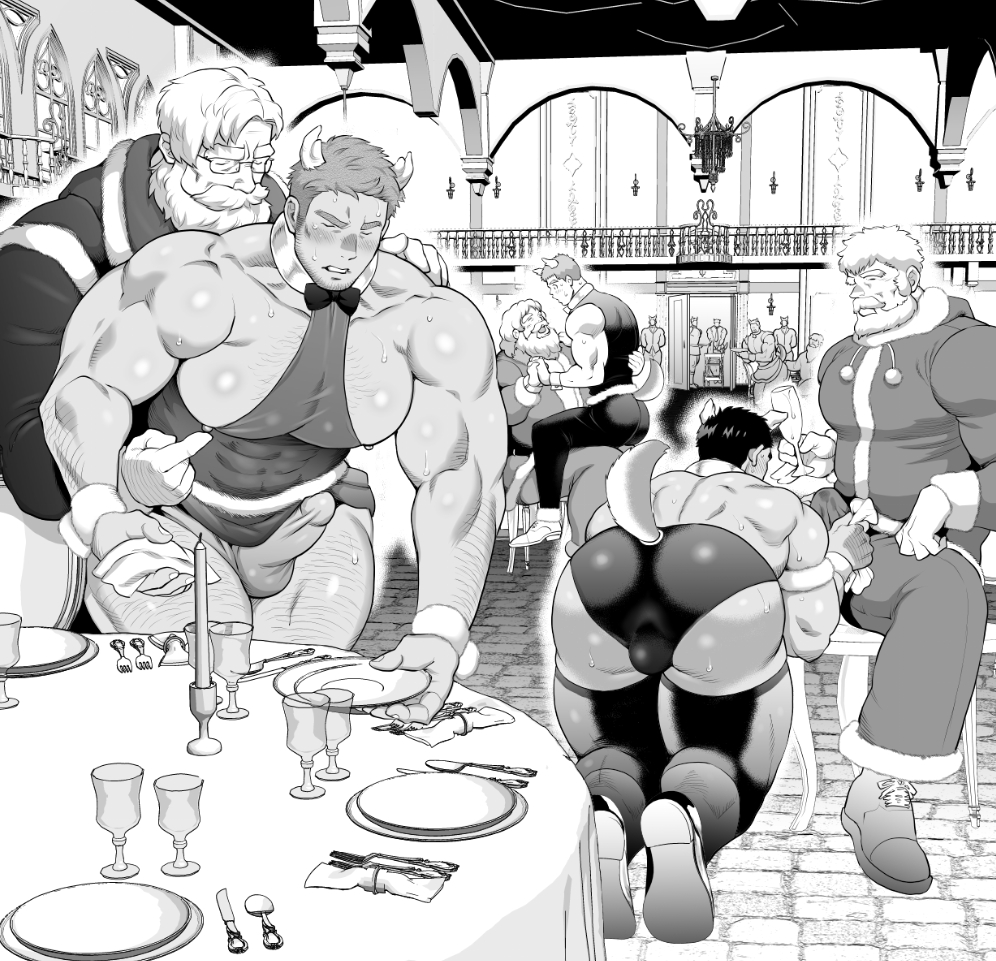 ass, bara, beard, big ass, big butt, big cock, big dick, big penis, boner, boner in pants, boner under clothes, bubble ass, bubble butt, bulge, celebration, christmas, cock, daddy, dat ass, dat butt, dick, dilf, erection, erection under clothes, erection under clothing, fat ass, fat butt, formal wear, gay, glasses, group, holidays, huge ass, huge butt, huge cock, large ass, large butt, male, male only, multiple boys, multiple males, muscular, muscular male, party, penis, round ass, round butt, santa claus, santa hat, thick ass, thick butt, thick cock, thick dick, thick penis, tyabasira0518, white hair, yaoi