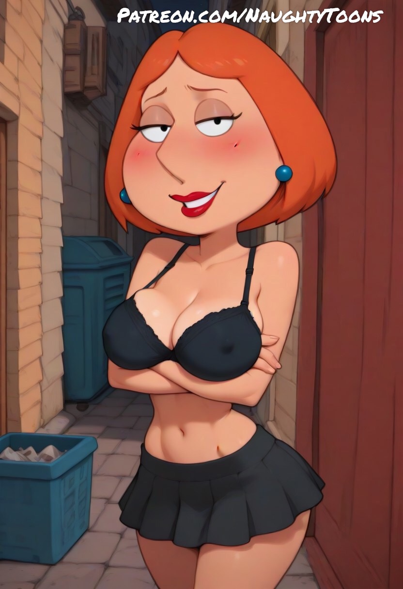 ai generated, alleyway, big breasts, black, bra, family guy, hooker, lois griffin, naughtytoons, prostitute, prostitution, sex, sexy body, sexy pose