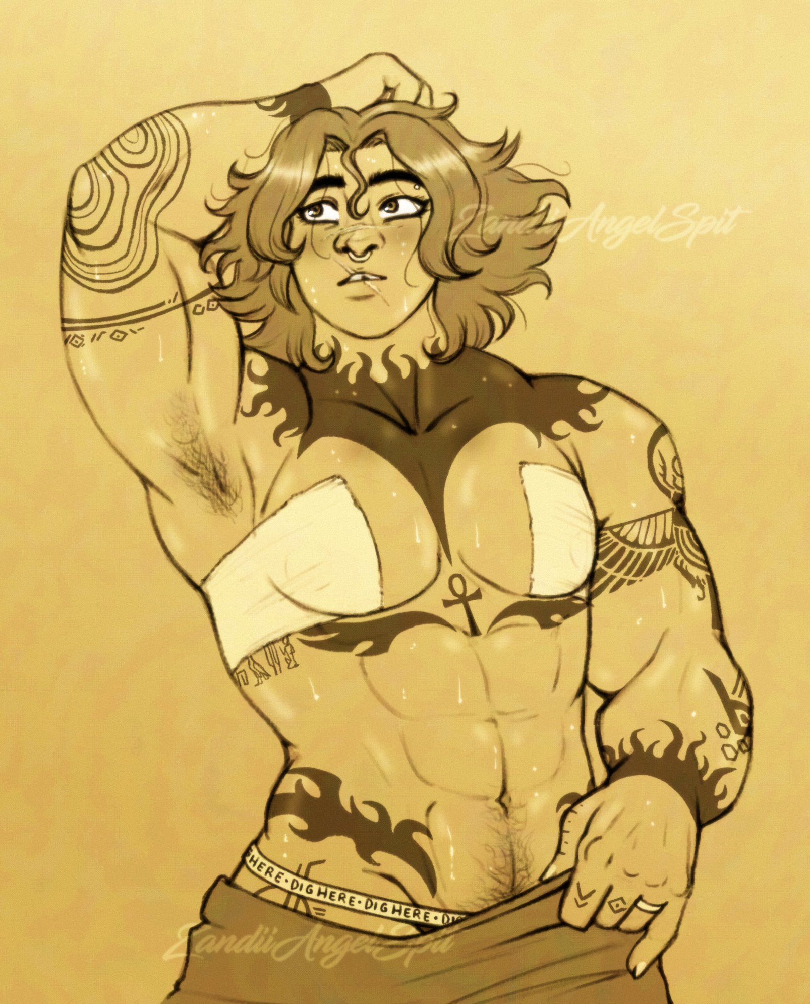1nonbinary, happy trail, nonbinary, overwatch, suggestive, trans, trans man, trans masc, venture, zandiiangelspit