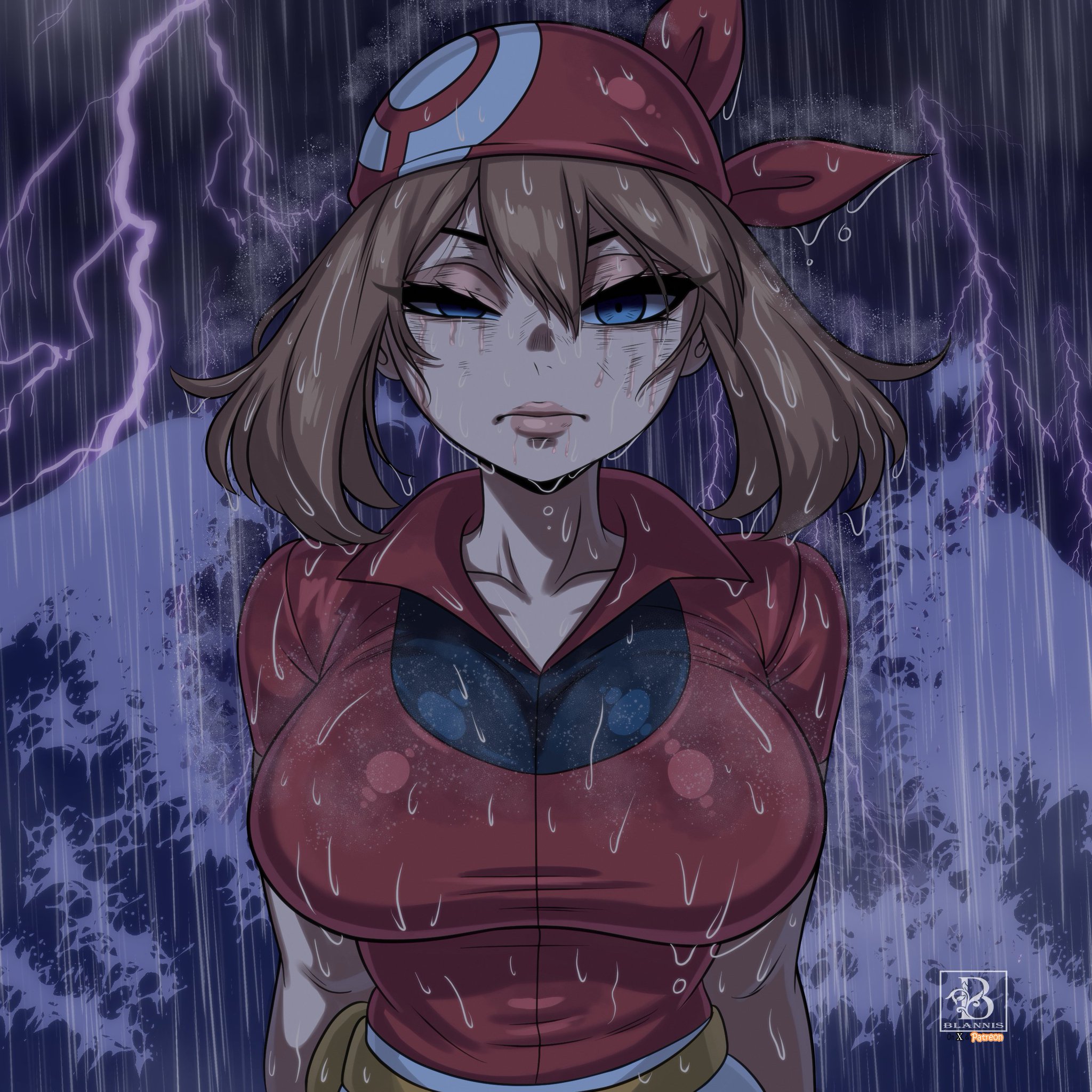 1girls, annoyed, annoyed expression, bandana, beautiful, beautiful body, beautiful female, beautiful girl, beautiful woman, beauty, big boobies, big boobs, big breasts, big milkers, big tits, big titties, bigger breasts, bimbo boobs, bimbo breasts, bimbo tits, blannis art, blue eyes, boobies, boobs, breasts, brown hair, bust, busty, busty female, busty woman, clavicle, collarbone, curvy, curvy body, curvy female, curvy figure, cute, cute female, cute girl, eyebrows, eyelashes, eyes almost closed, fat boobies, fat boobs, fat breasts, fat tits, fat titties, female, female focus, female only, firm breasts, game freak, gorgeous, heavenly body, honkers, hot female, hot girl, hot woman, hourglass figure, hourglass figured female, huge boobies, huge boobs, huge breasts, huge bust, huge tits, huge titties, juicy breasts, juicy tits, looking at viewer, magumbos, mature, mature female, may (pokemon), milf body, milker, milkers, nintendo, pokemon, pokemon rse, rain, round boobies, round breasts, sea, sexy, sexy body, sexy female, sexy girl, sexy woman, shiny, shiny clothes, shiny hair, shiny skin, soft boobs, soft breasts, soft tits, solo, solo female, solo focus, storm, thick boobies, thick boobs, thick breasts, thick tits, thick titties, thunder, thunderstorm, tight clothing, tired, tired eyes, tired look, tit, tits, titties, twitching eye, voluptuous, voluptuous female, wet, wet body, wet clothes, wet skin, young, young adult, young girl, young woman, younger female, younger woman