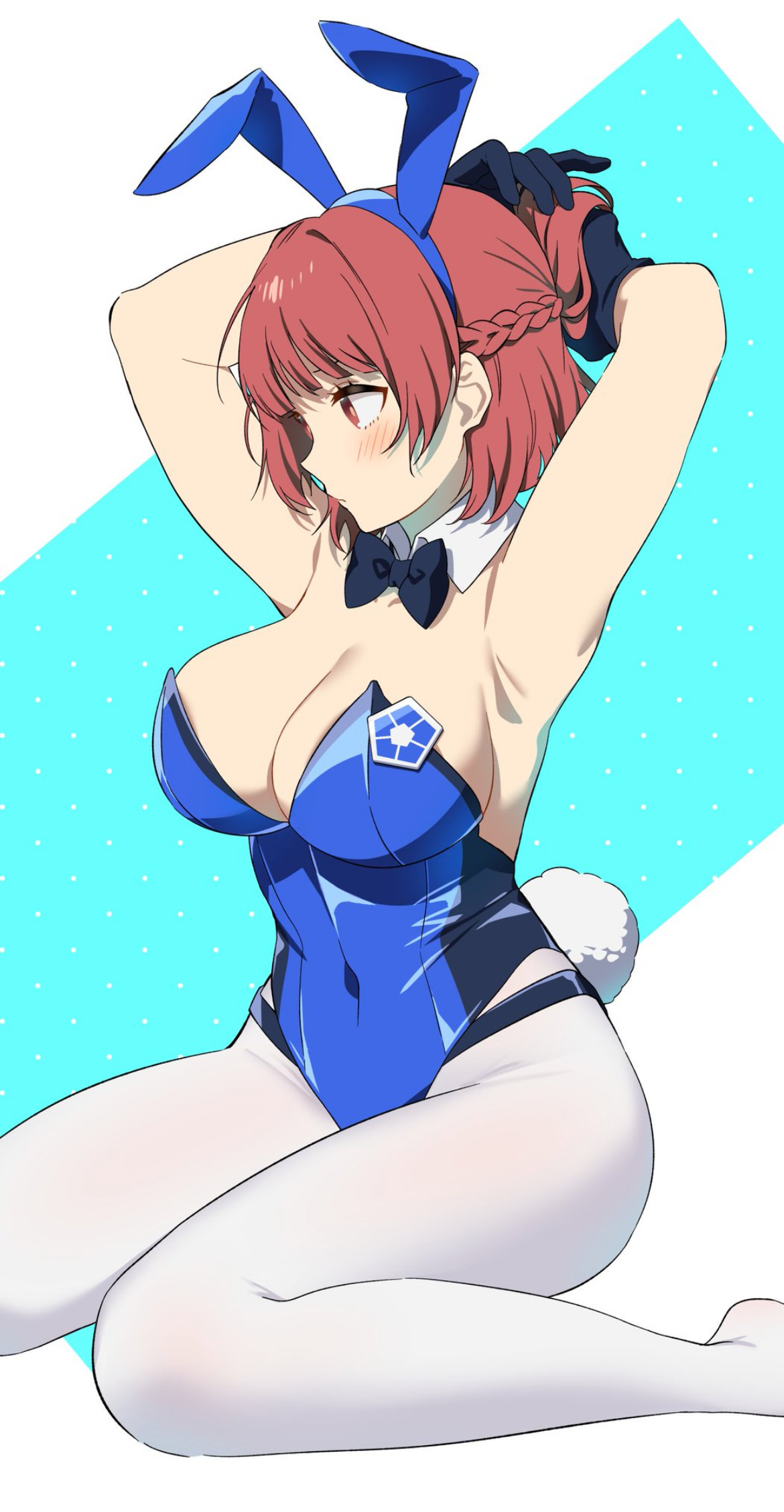 1girls, armpit, armpit crease, armpits, asian, asian female, big breasts, blue lock, blue lock symbol, bunny, bunny costume, bunny ears, bunny girl, bunny tail, cleavage, curvy, curvy female, curvy figure, female, female only, hair bun, hair up, hand in hair, hips, japanese, japanese female, juicy thighs, massive breasts, orange eyes, orange hair, pale skin, pale-skinned female, pussy outline, sideboob, skimpy, skimpy clothes, skimpy outfit, slender waist, solo female, teieri anri, thick thighs, thighs, tiny waist, tying hair, yellow body, yellow skin