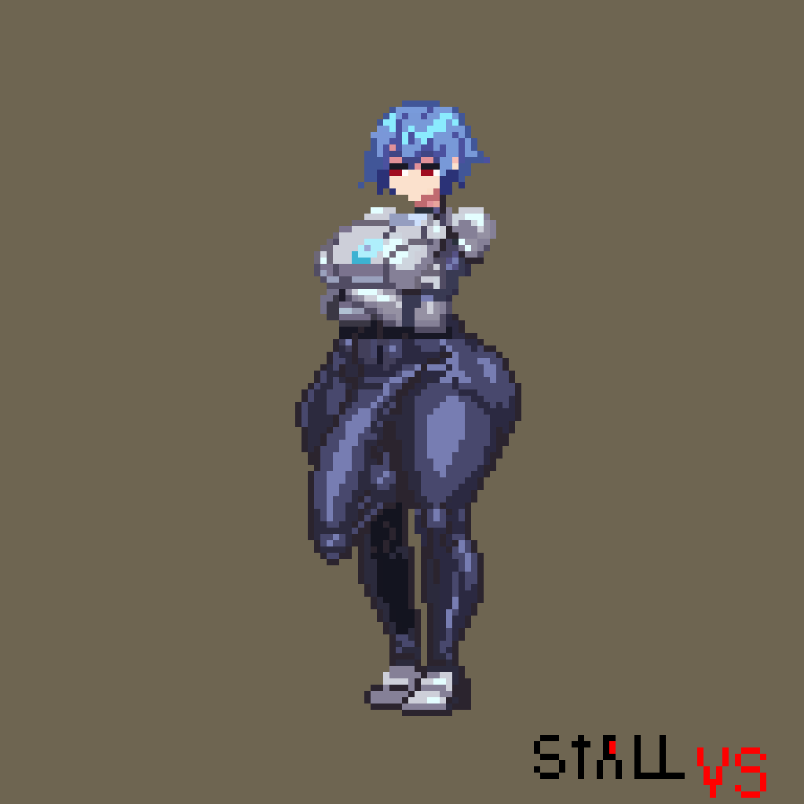 1futa, animated, balls, bodysuit, bottom heavy, breasts, clothed, clothing, fully clothed, futa only, futanari, game cg, gigantic penis, huge cock, idle animation, long penis, original, original character, penis, pixel animation, pixel art, solo, solo futa, stallion vs, thick thighs, wide hips