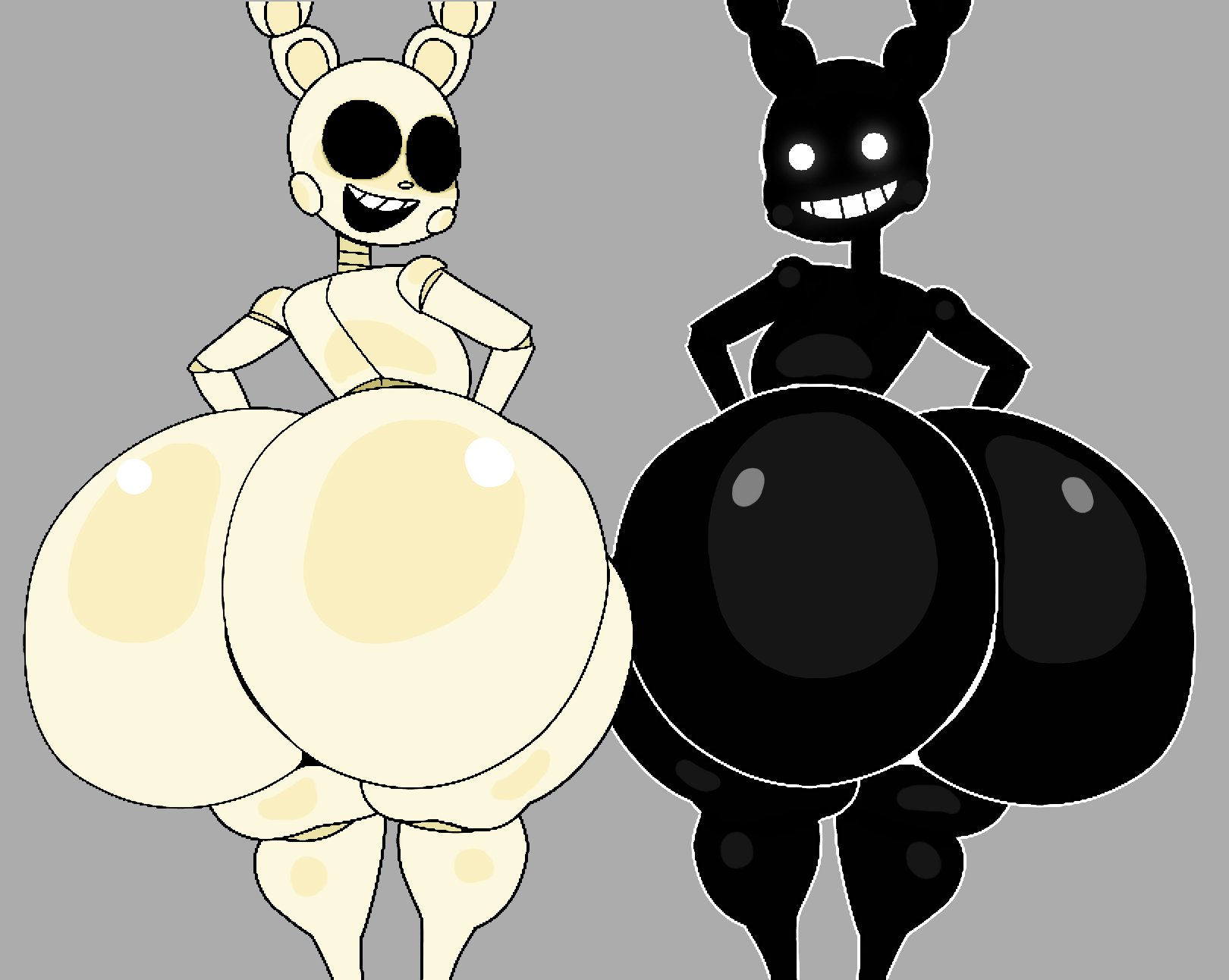 animatronic, anthro, at, big ass, femboy, femboy only, five nights at freddy's, five nights at freddy's world, furu flami, hyper ass, looking, male only, robot, shadow bonnie, viewer, white rabbit (fnaf)