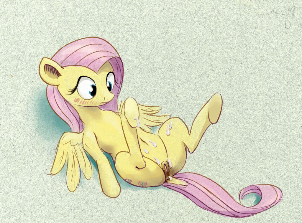 2016 animal_genitalia animal_pussy anus ass blush cum cutie_mark el-yeguero equine equine_pussy feathered_wings feathers female feral fluttershy_(mlp) friendship_is_magic fur grey_background hair legs_up lying mammal my_little_pony on_back pegasus pink_hair pussy simple_background solo spread_wings wings yellow_feathers yellow_fur