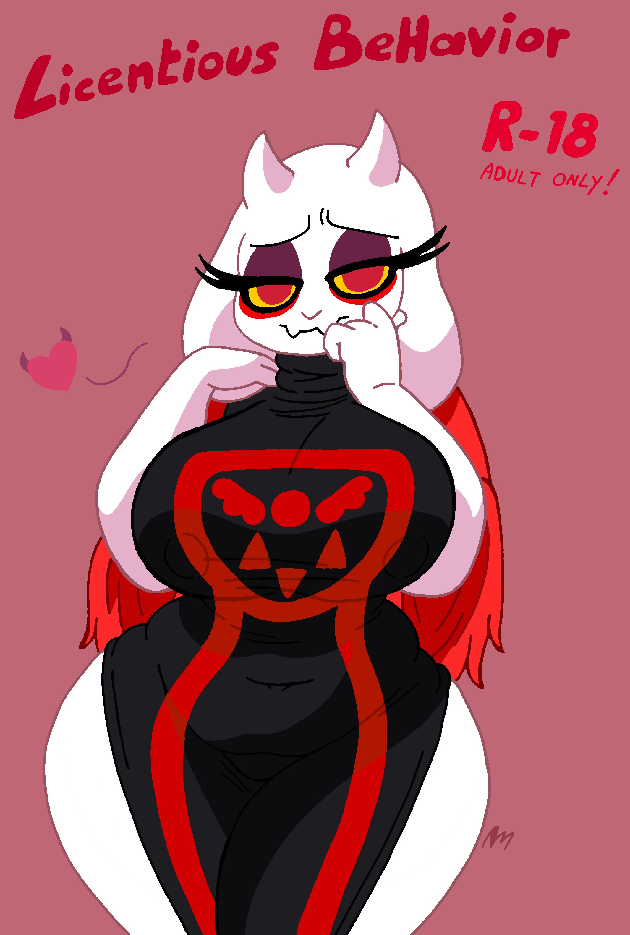 1girls, big breasts, breasts, chubby, chubby female, clothing, comic, comic page, curvy, deltarune (symbol), female, goat, happy, heart, hips, mature female, milf, nipples, noursteddy, red eyes, seductive, solo, solo female, toriel, toriel (underfell), toriel au, underfell, undertale, undertale (series), undertale au