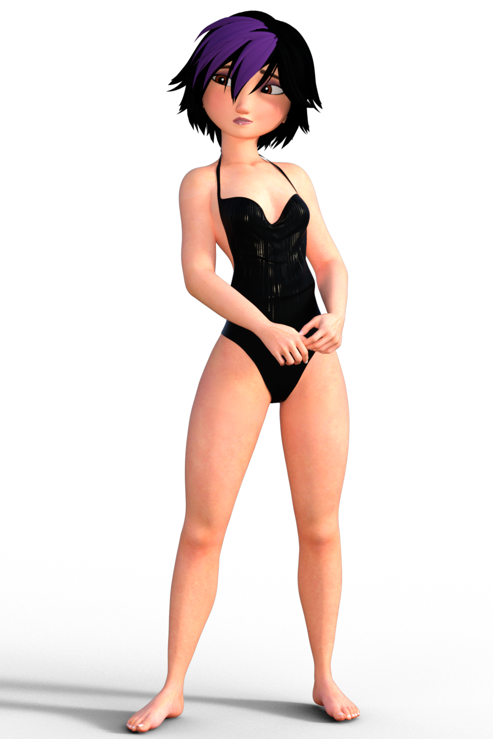 1girls 3d aniroxas big_hero_6 black_one-piece_swimsuit black_swimsuit daz_studio full_body gogo_tomago marvel one-piece_swimsuit solo swimsuit