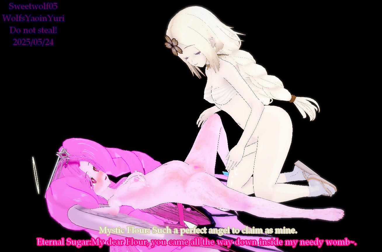 3d, 3d (artwork), 3d model, 3d render, beast yuri, cookie run, cookie run kingdom, cum, cum drip, dirty talk, eternal sugar cookie, eternalflour, female, futa on female, futa with female, futanari, gijinka, human, humanized, intersex, koikatsu, lactation, lesbian couple, lesbian sex, mystic flour cookie, possible futa, pregnant, pregnant belly, trans, trans woman, transgender woman, wolfsyaoinyuri, yuri