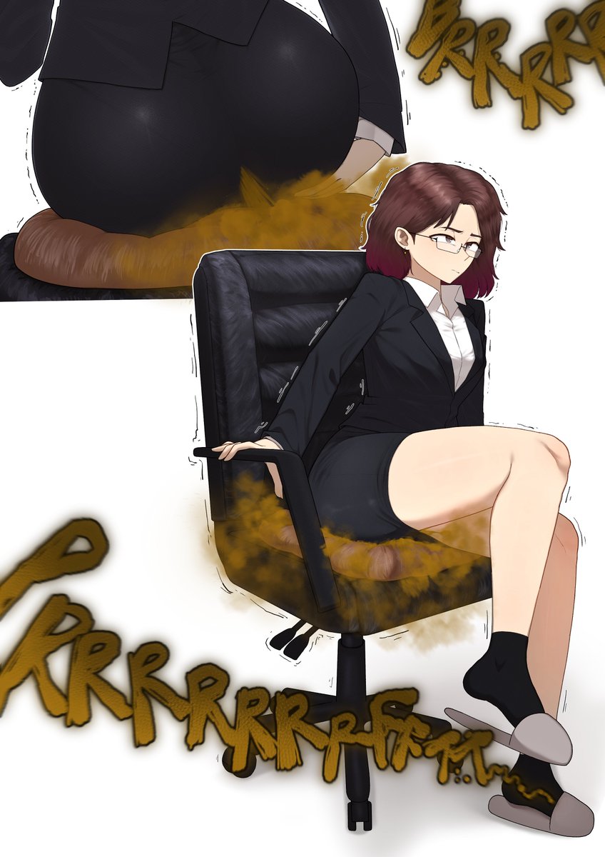 1girls, fart, fart cloud, fart fetish, farting, gasbox, karian, leg lift, office clothing, office lady