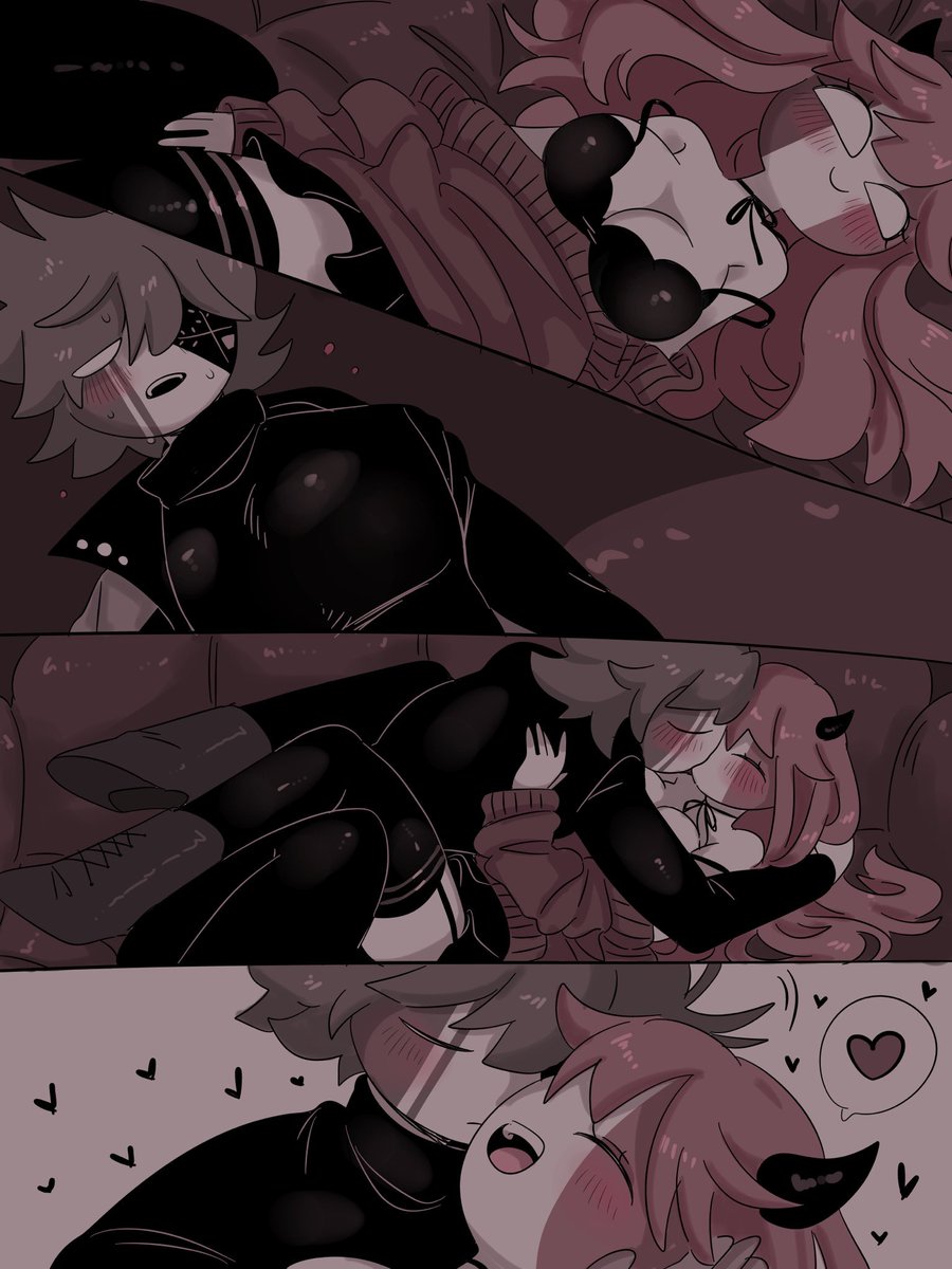 1boy, 1girls, bed, blush, bra, couple, friday night funkin, gray hair, kissing, love, mid fight masses, mkcomvftg123, pink hair, ruv (dokki.doodlez), sarvente (dokki.doodlez), tagme, wholesome