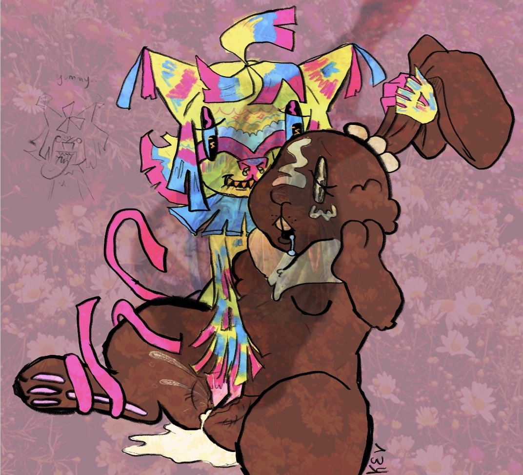cocoa (dandy's world), cum leaking out of pussy, dandy's world, dandys world, drooling, ear pull, fingering, jesus christ, naked, rabbit, squirting, yatta (dandy's world)