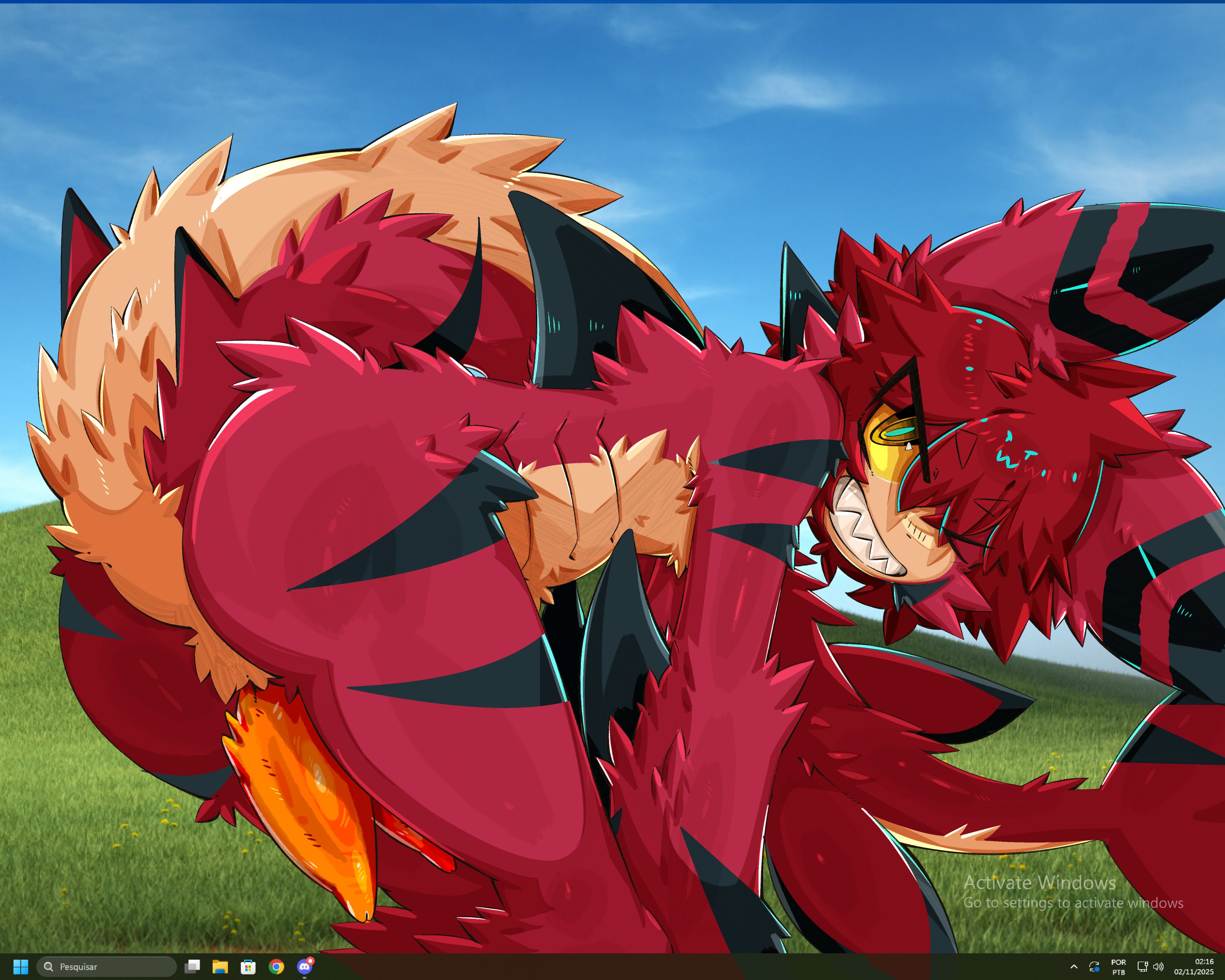 ass, fur, furry, furry shark, gaogomon, gomon, monitor, orange dick, orange eyes, shark, shark furry, wallpaper, windows