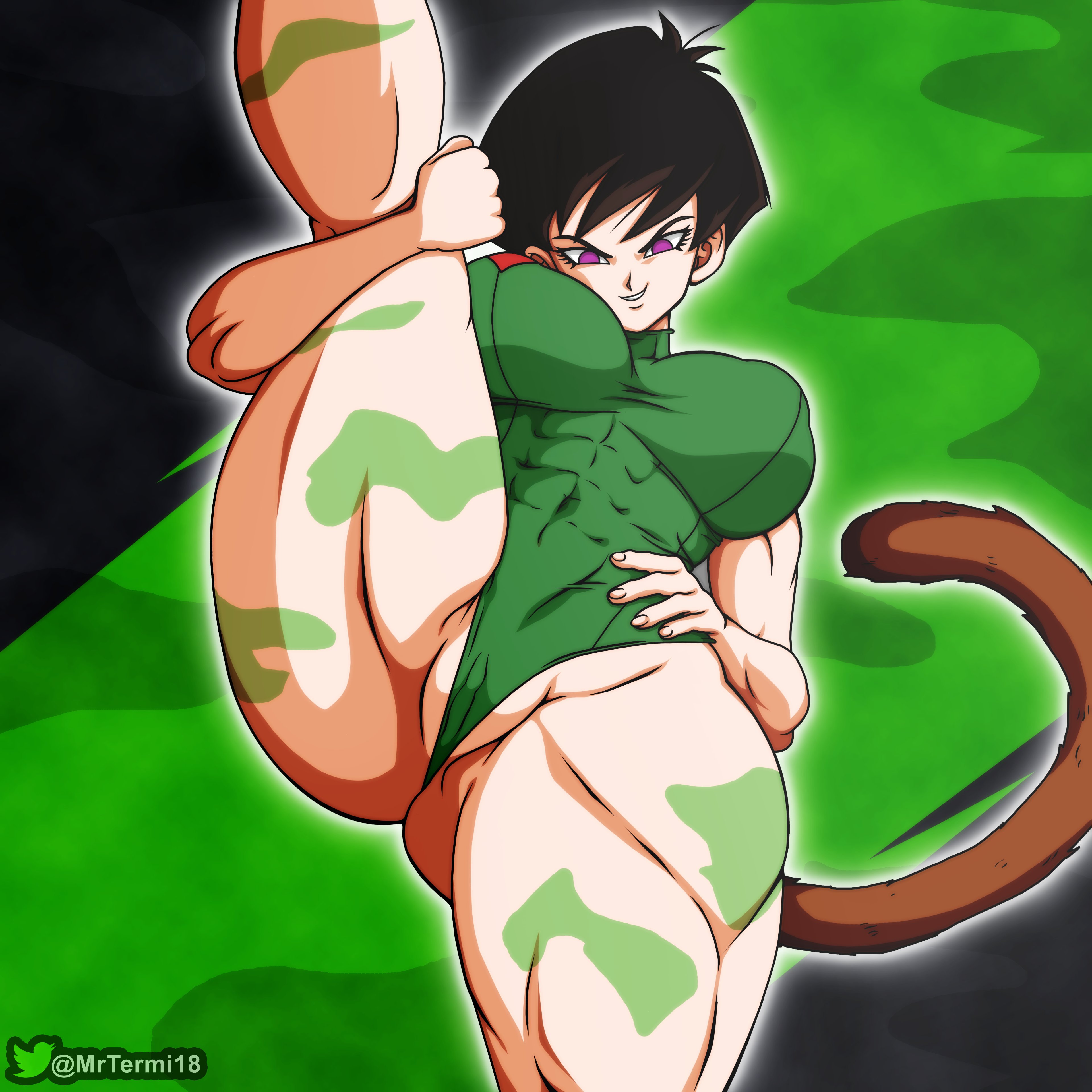 1girls, big breasts, black hair, breasts, cammy white (cosplay), cosplay, dragon ball, dragon ball z, female, female only, female saiyan, halloween, large breasts, mrtermida, saiyan, saiyan tail, seripa, street fighter, tail